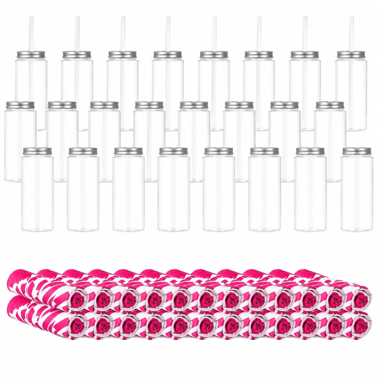 Aoibox  48 Piece Cheerleading Gift Set with 24 Plastic Tumblers 13 5oz and 24 Polyester Cooling Towels Rose Red