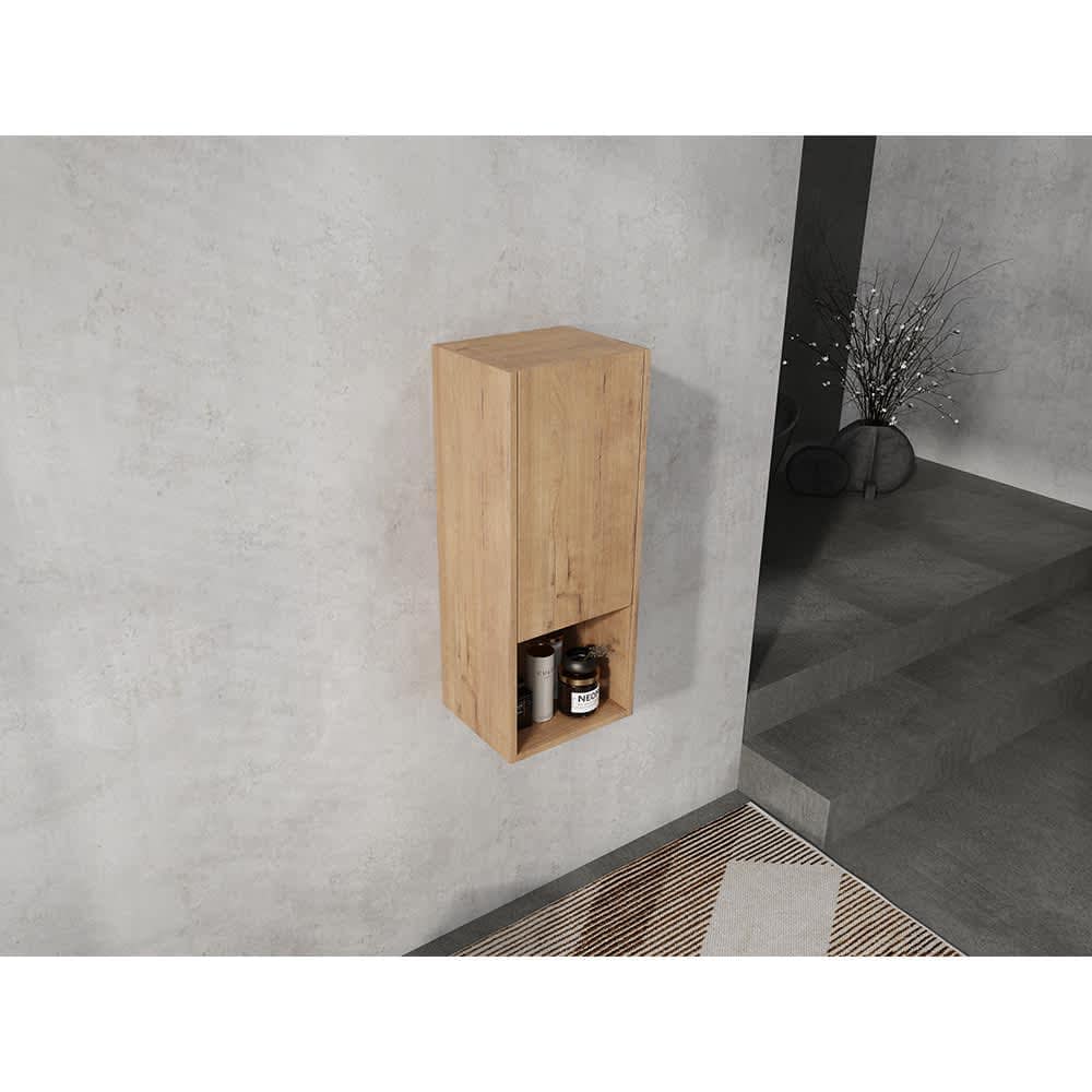 JUJABU ZJWALLCAB-1 Imitative Oak 12in Bathroom Side Cabinet Soft Close Doors Float Mounting Design