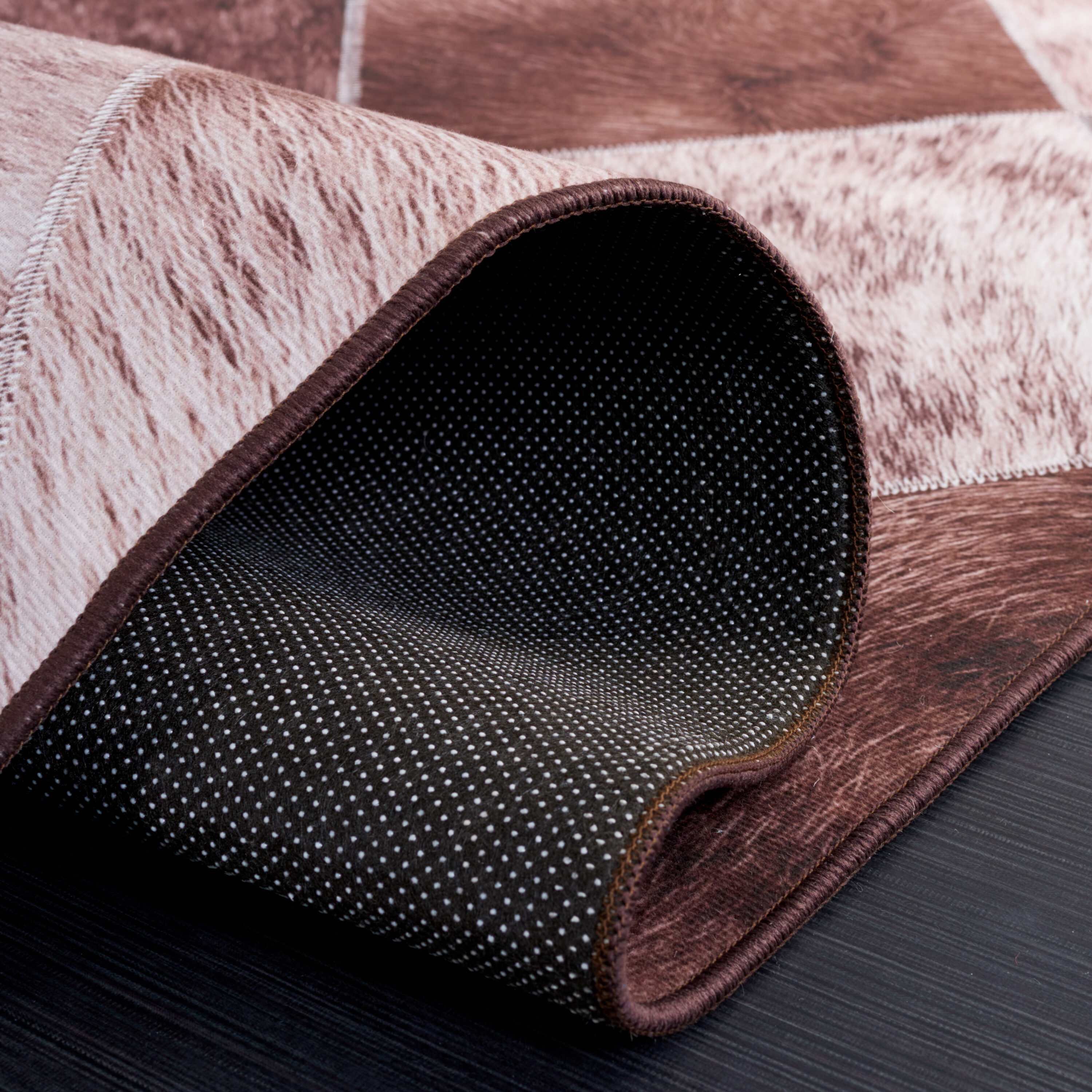Round Light Brown Faux Fur Non-Slip Washable Area Rug