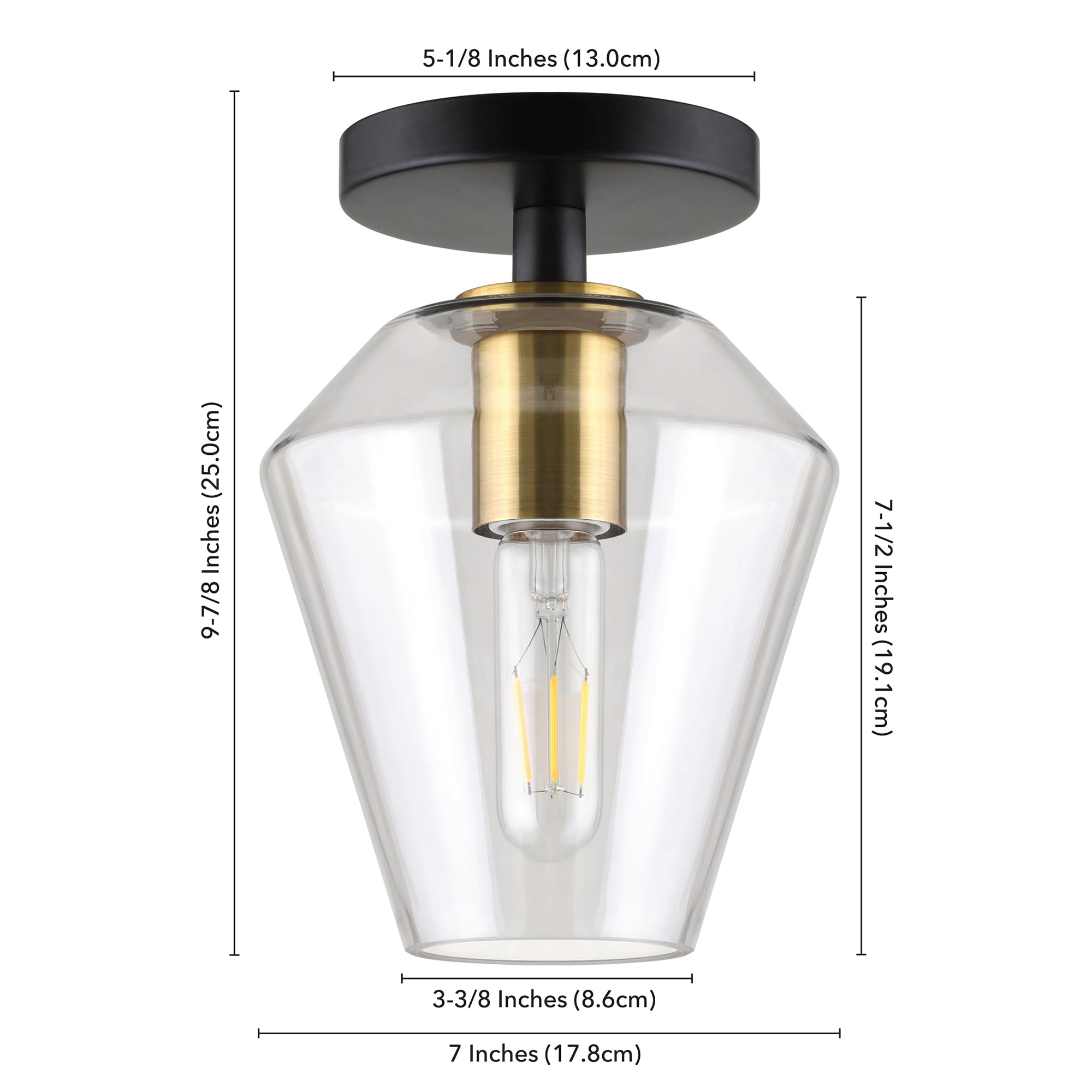 Remy 7" Matte Black and Brass Semi Flush Mount with Glass Shade