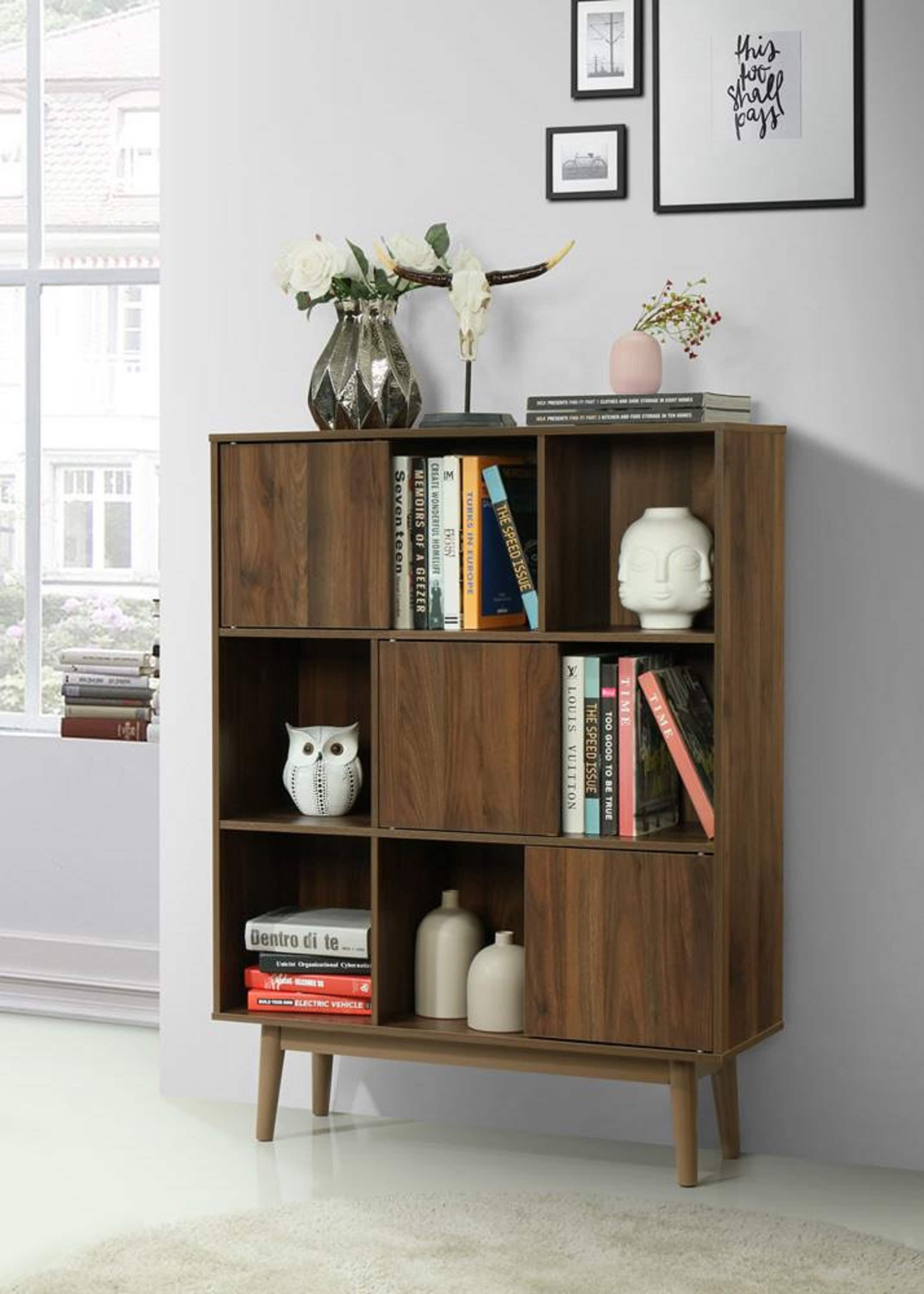 4D Concepts Montage Midcentury Room Bookcase Walnut Brown Wood 3-Shelf ...