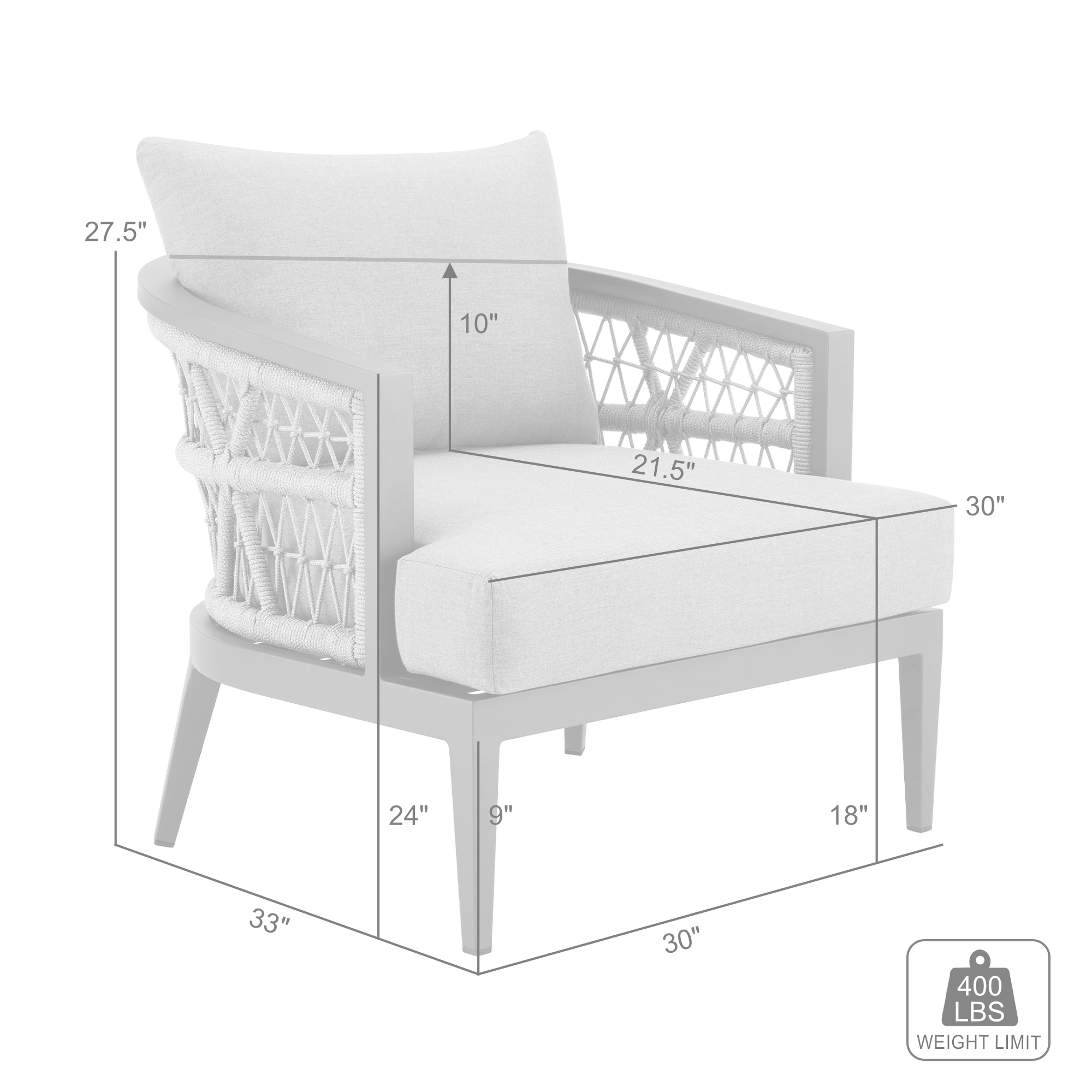 Zella Gray Aluminum Outdoor Patio Armchair with Cushions