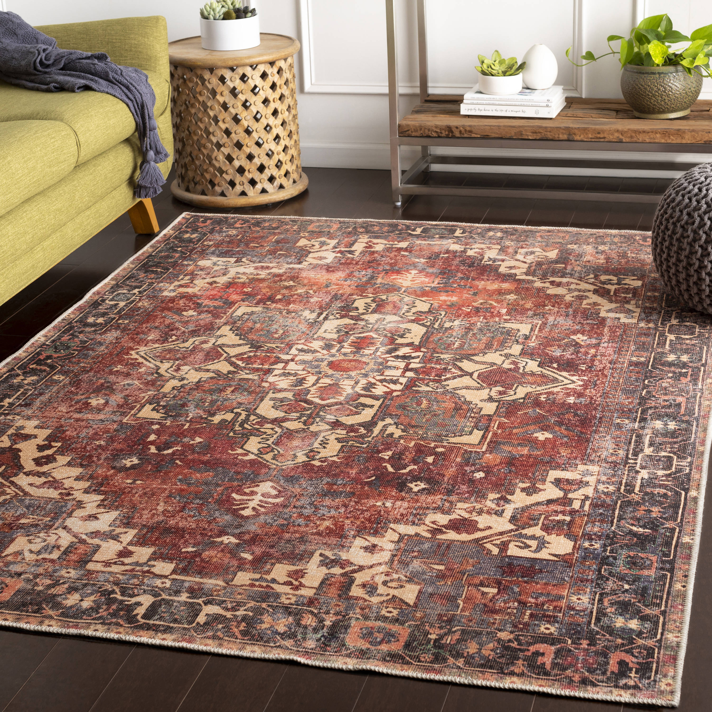 Livabliss AML2308-710103 Kemer 8 x 10 (ft) Polyester Rust Rectangular Indoor Medallion Oriental Machine washable Area rug