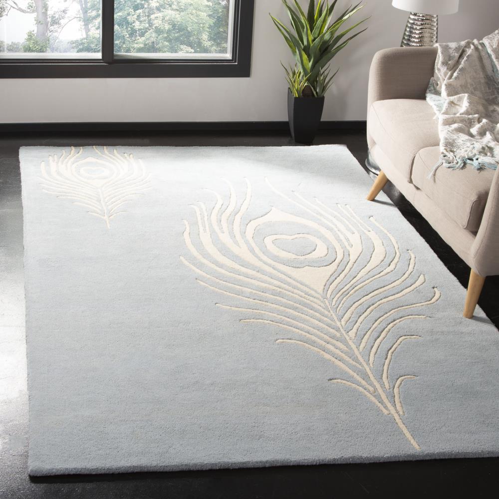 Light Blue and Ivory Hand-Tufted Wool Area Rug