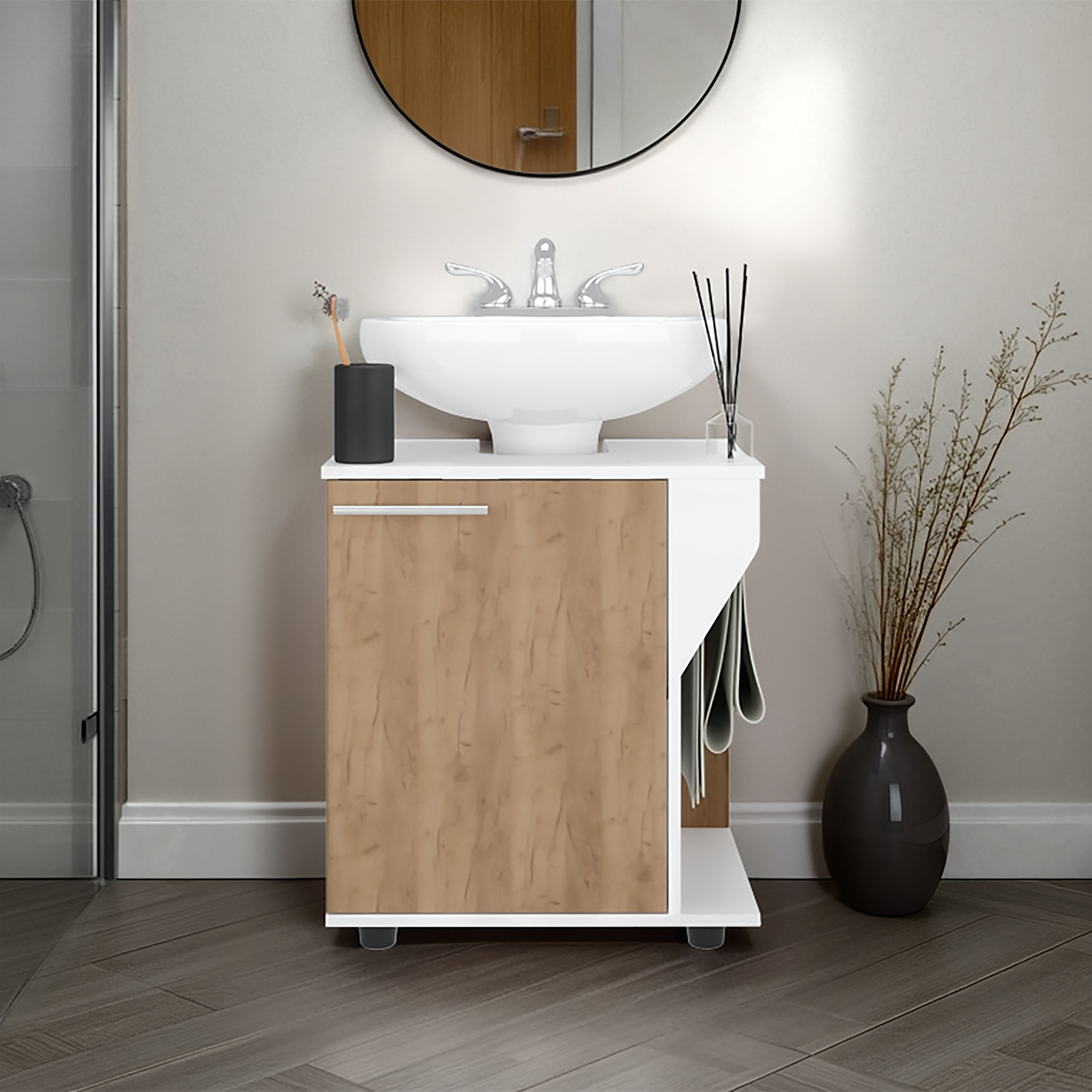 Vanityfus Vanity Storage Cabinet  Bathroom Organizer with Side Open Shelves