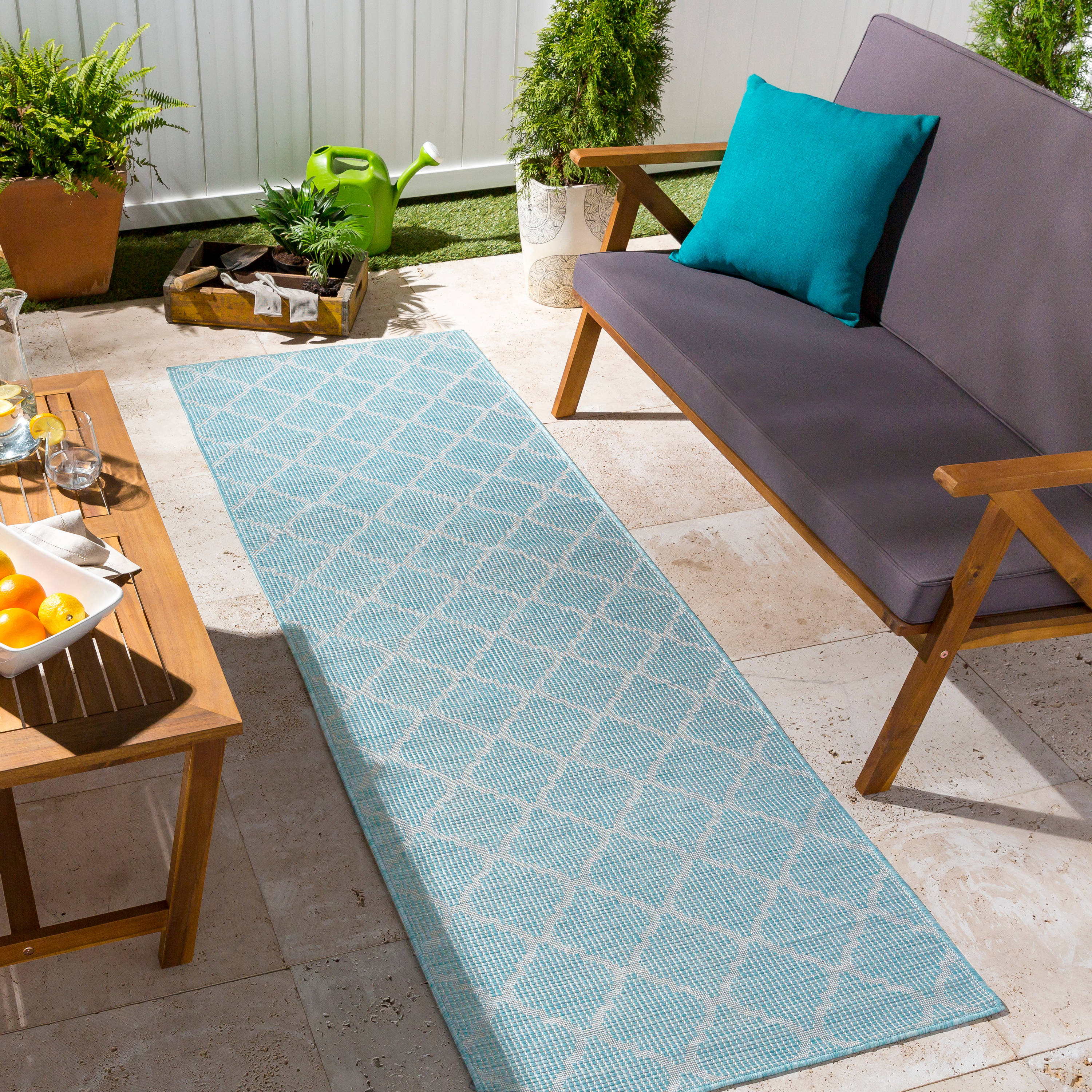 Livabliss PSA2341-2773 Pasadena 3 x 8 (ft) Polypropylene Light Blue Rectangular Indoor/Outdoor Abstract Oriental Runner rug