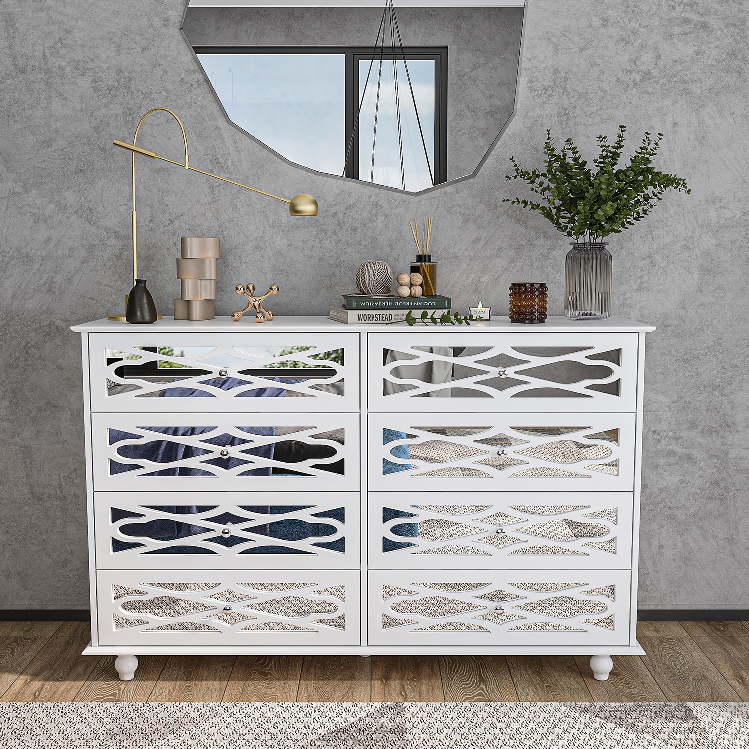 White 8-Drawer Standard Dresser | - FUFU&GAGA KF330088-01