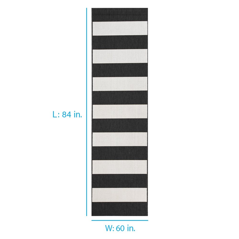 Aleah Charcoal Stripe Flat Woven Synthetic Rug 2' x 7'