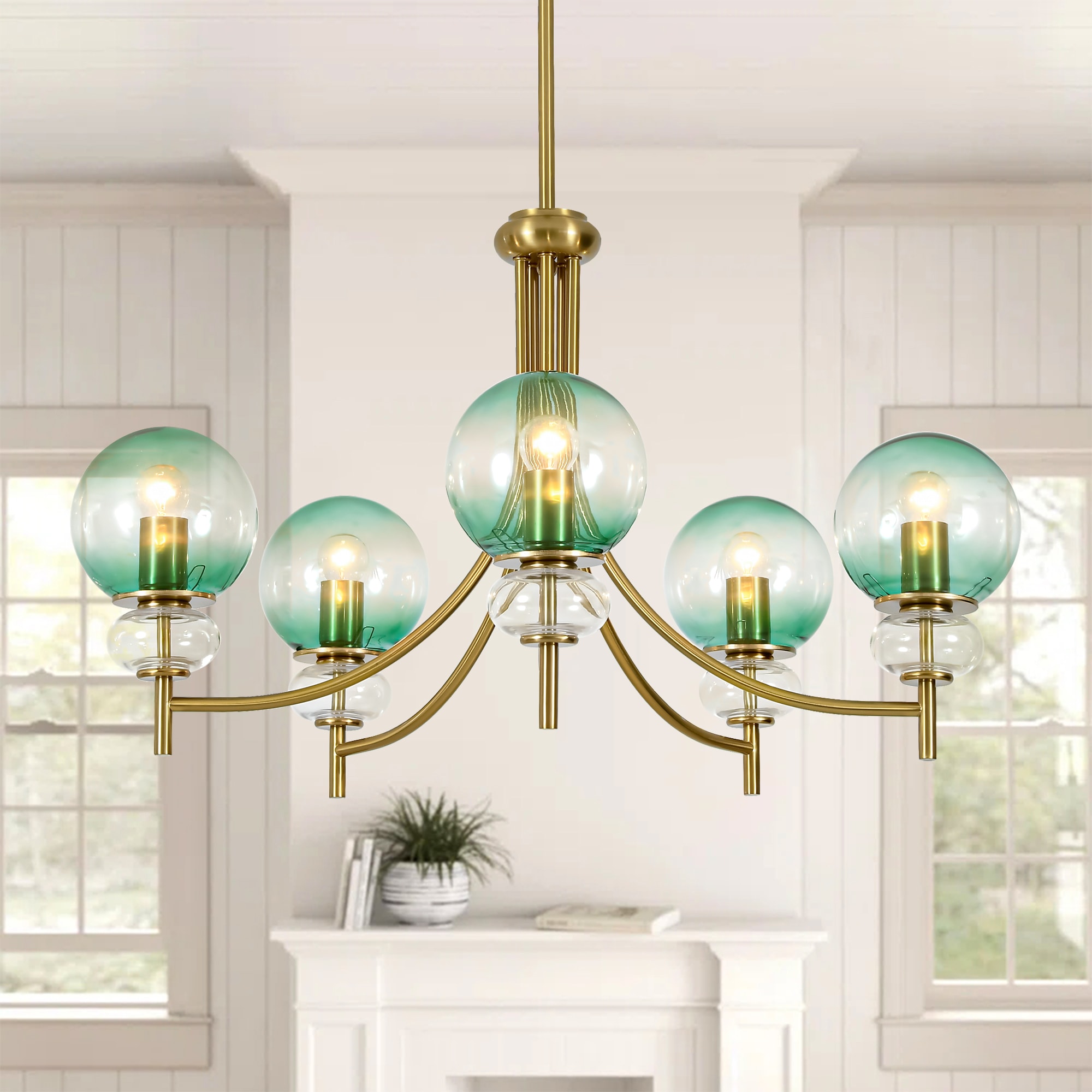 Y'INSP Murano 5 -Light Brushed Brass Tinted glass Metal Chandelier