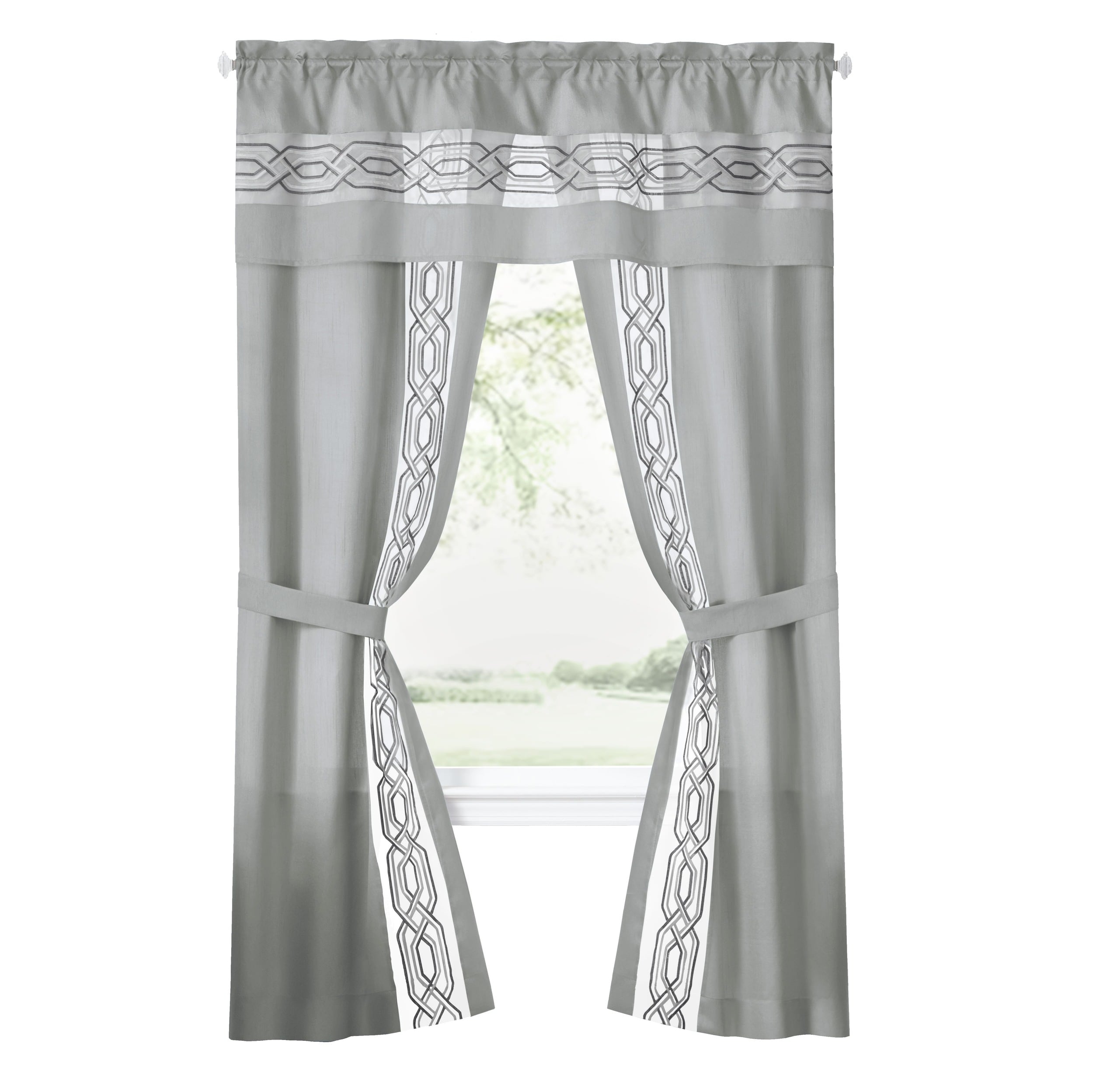 Achim PA5P63SV12 63-Inches Silver Geometric Light filtering Rod pocket Curtain panel pair
