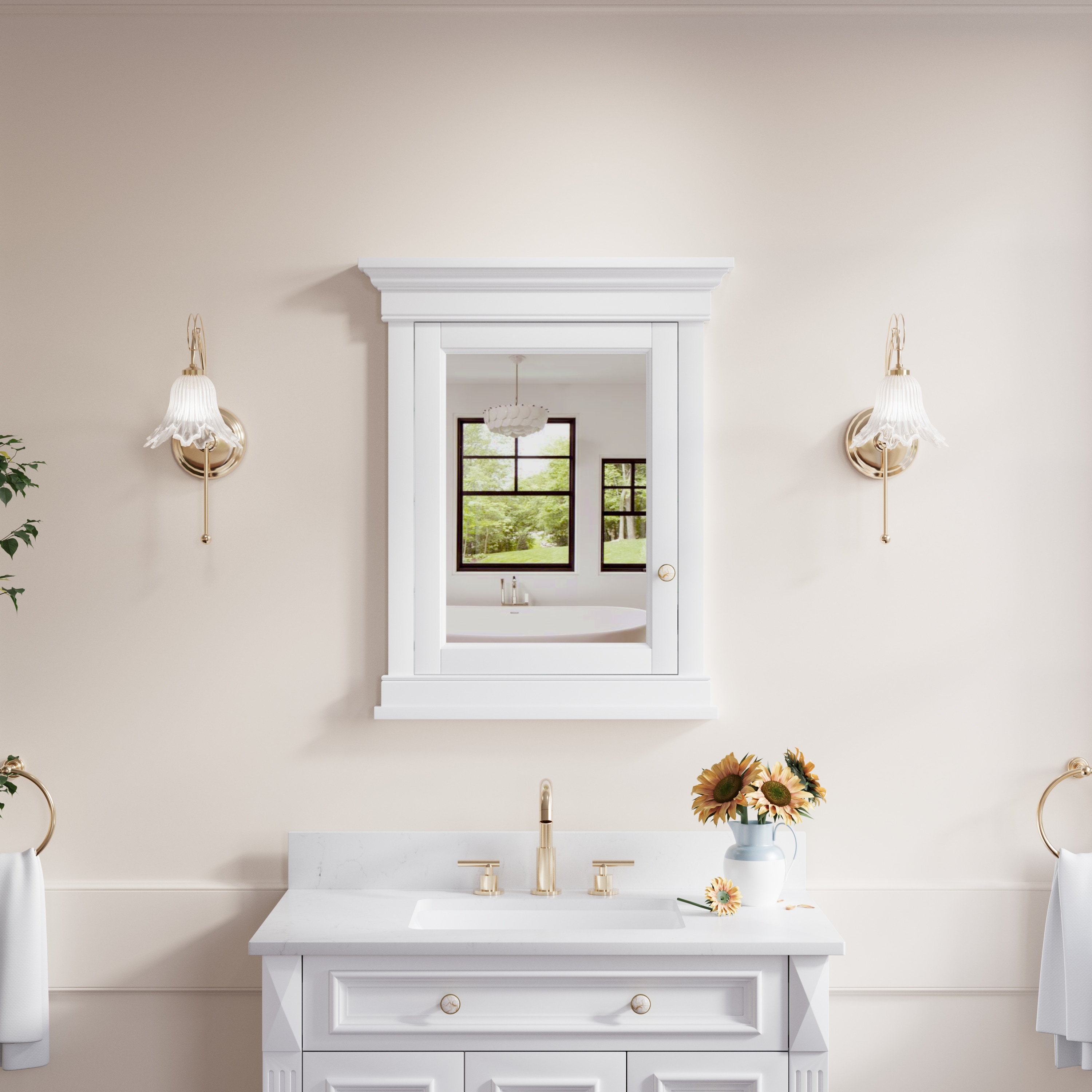 Ayelon Cabinet 26-in x 32-in Recessed Mount White Mirrored Rectangle Soft Close Medicine Cabinet