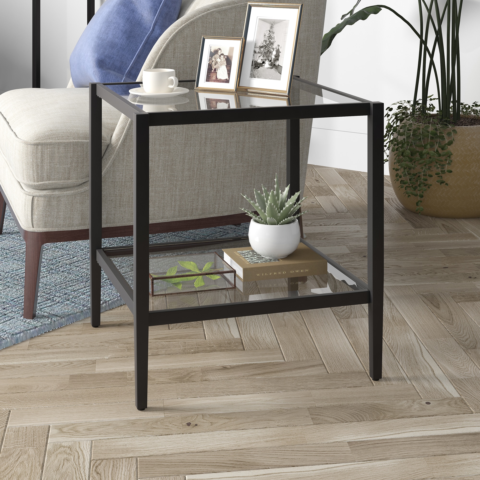 Hailey Home ST1628 Hera 20-Inches W x 22-Inches H Blackened Bronze Glass Square Modern End Table Assembly Required