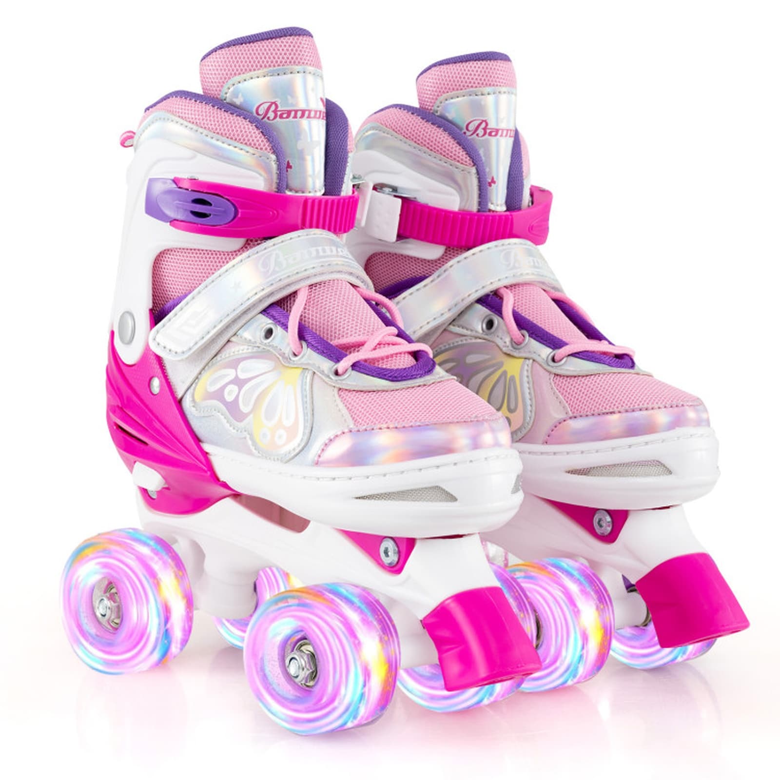 SUGIFT Rose Red Roller Skates for Teens 4 Size Adjustable US 8.5 to 11 with Motion Light-Up Wheels 82A PU ABEC-7 Bearings for Boys Girls Ages 13+