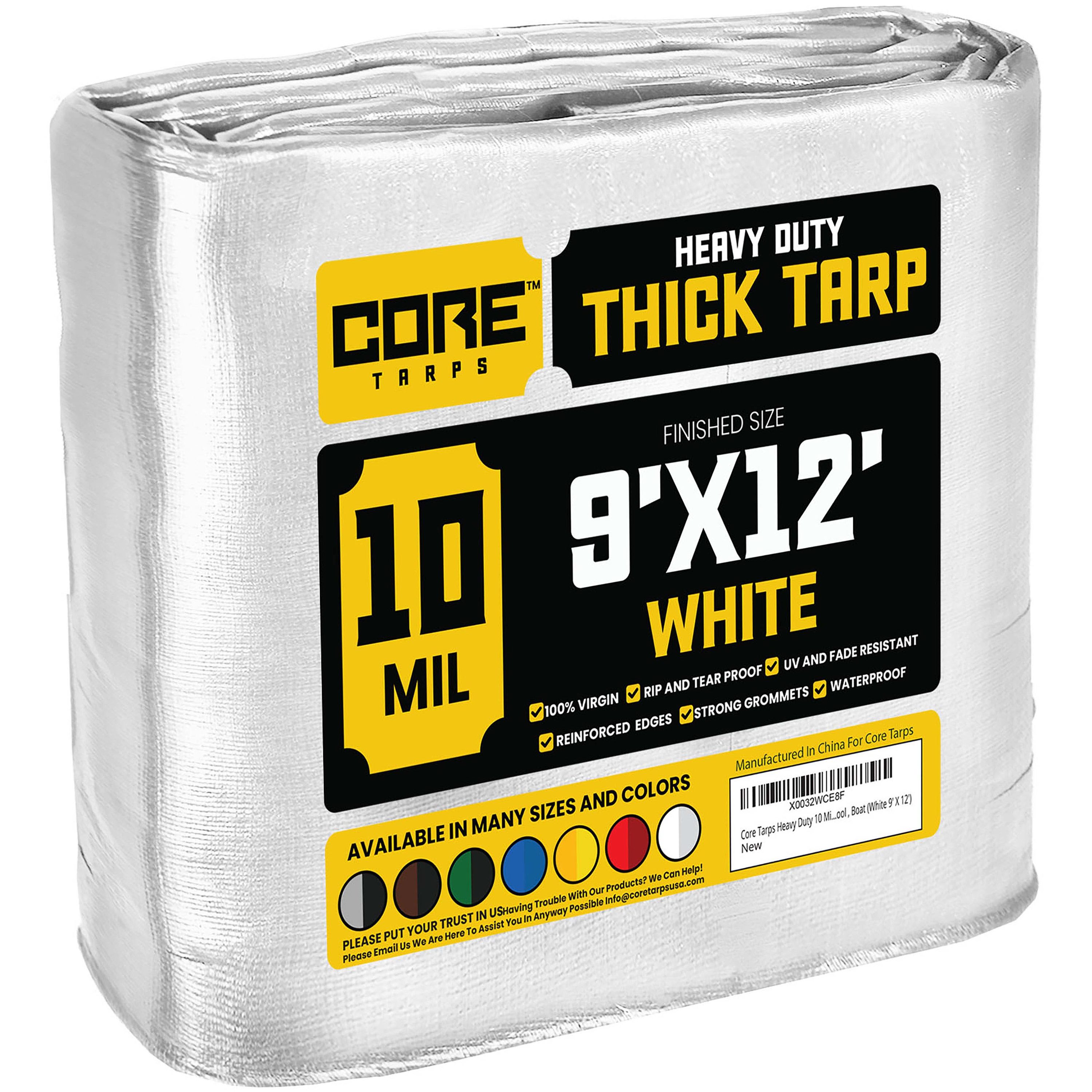 Core Tarps CT-604-9X12 9-ft x 12-ft White Waterproof Commercial Polyethylene 10-Mils Tarp