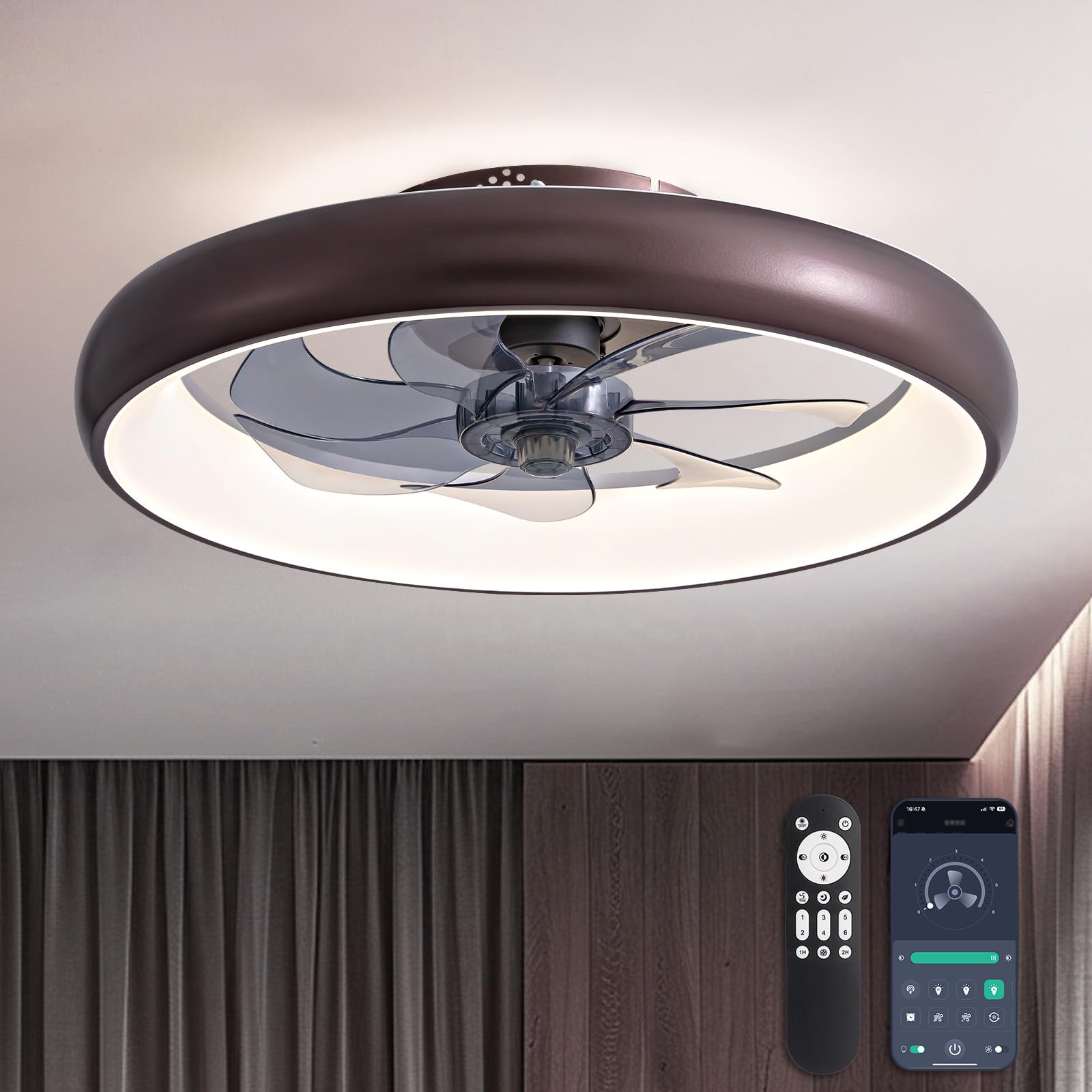 SILJOY Y1095-CF01 Flush mount Ceiling Fan with Light and Remote Control Include