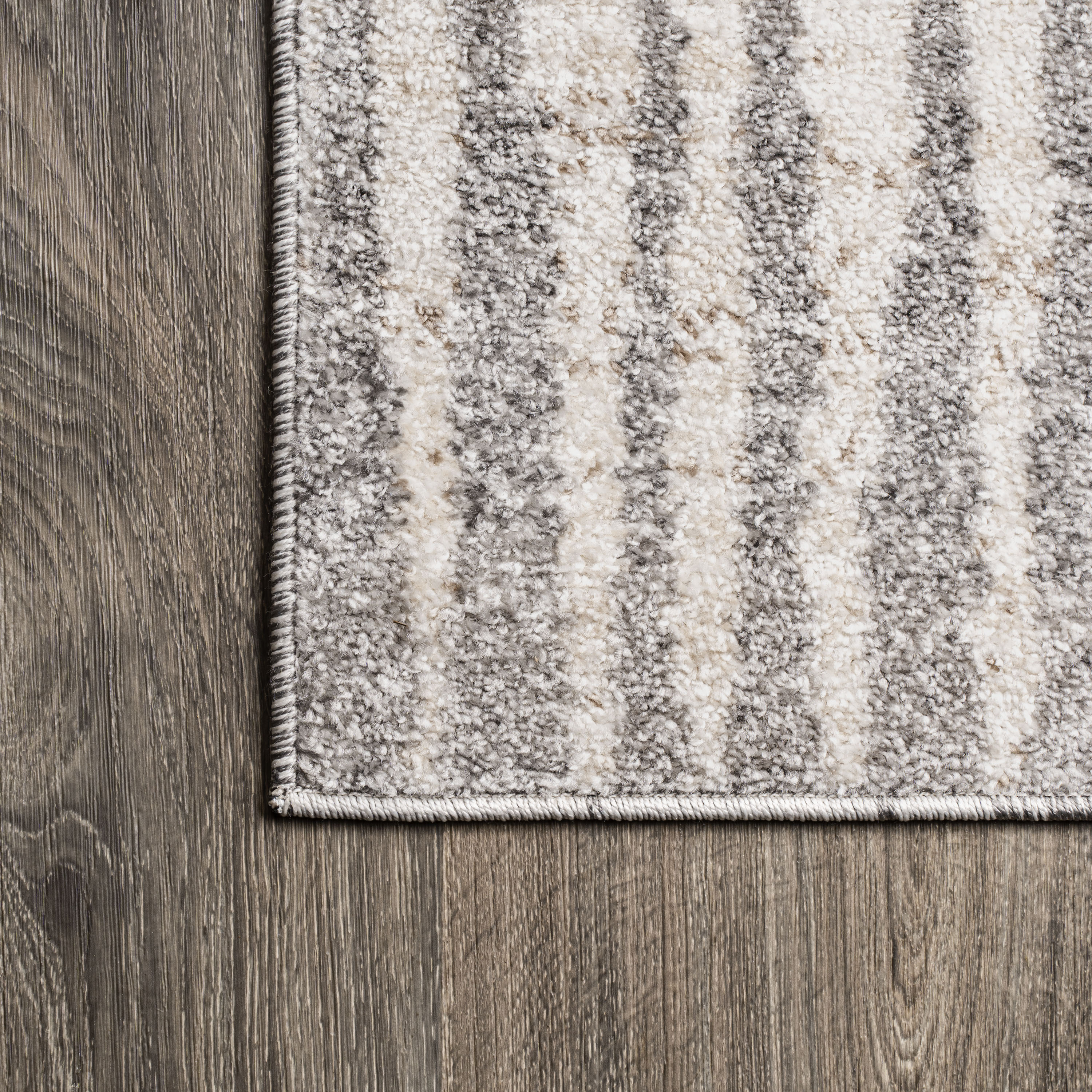 Reversible Gray and Ivory Stripe Synthetic Area Rug
