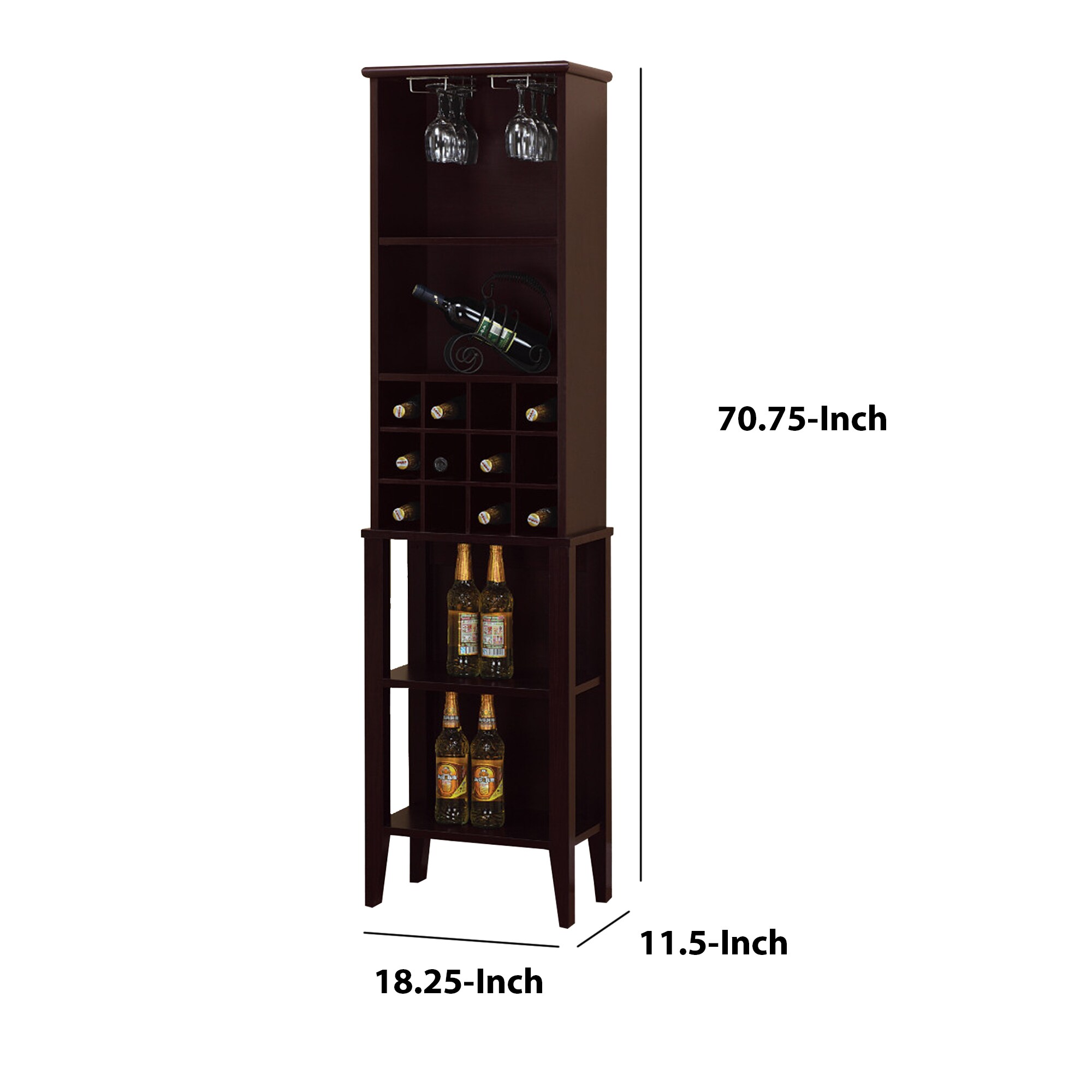 Benzara Contemporary Brown Wood Wine Rack with Glass Racks