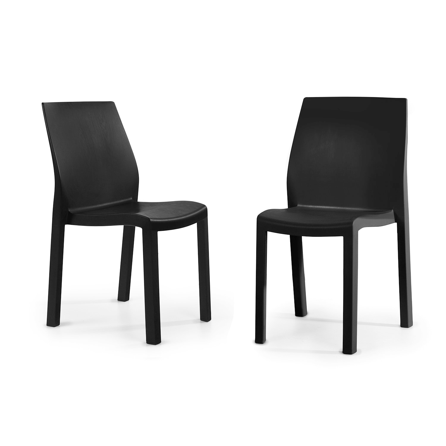 World Rug Gallery YU8055BLACK2 SeriesW1 Set of 2 Stackable Black Resin Frame Stationary Dining Chair with Solid Seat