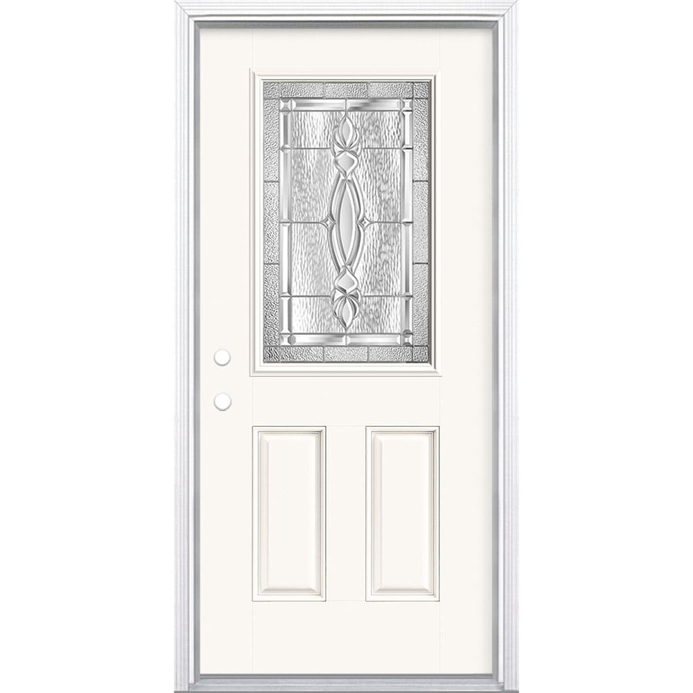Masonite 3422004 Panama 36-in x 80-in x 4-9/16-in Fiberglass Half lite Right-hand inswing Modern White Painted Prehung Front Door with Brickmould Insulating core