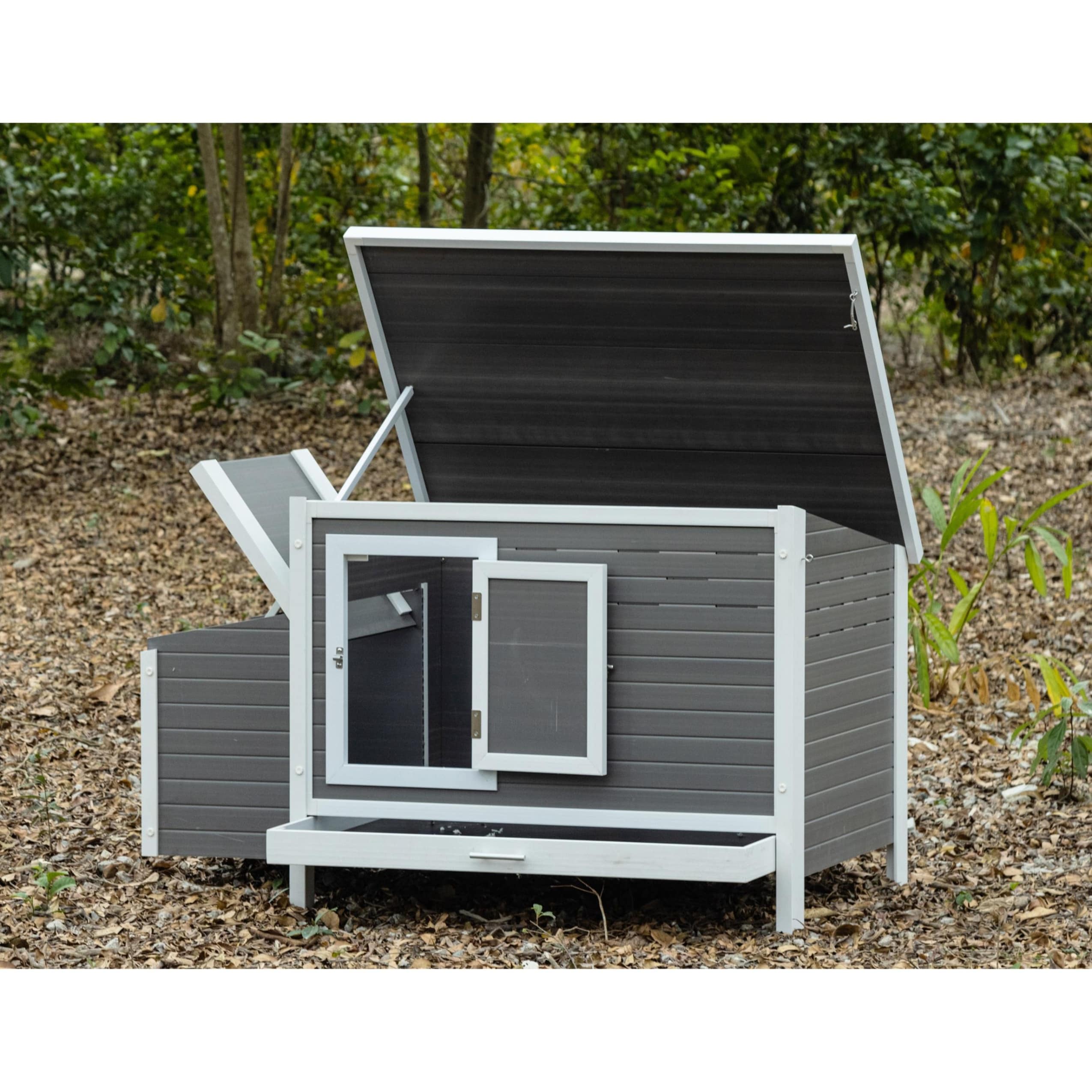 Gray and White ECOFLEX Outdoor Chicken Coop with Removable Tray