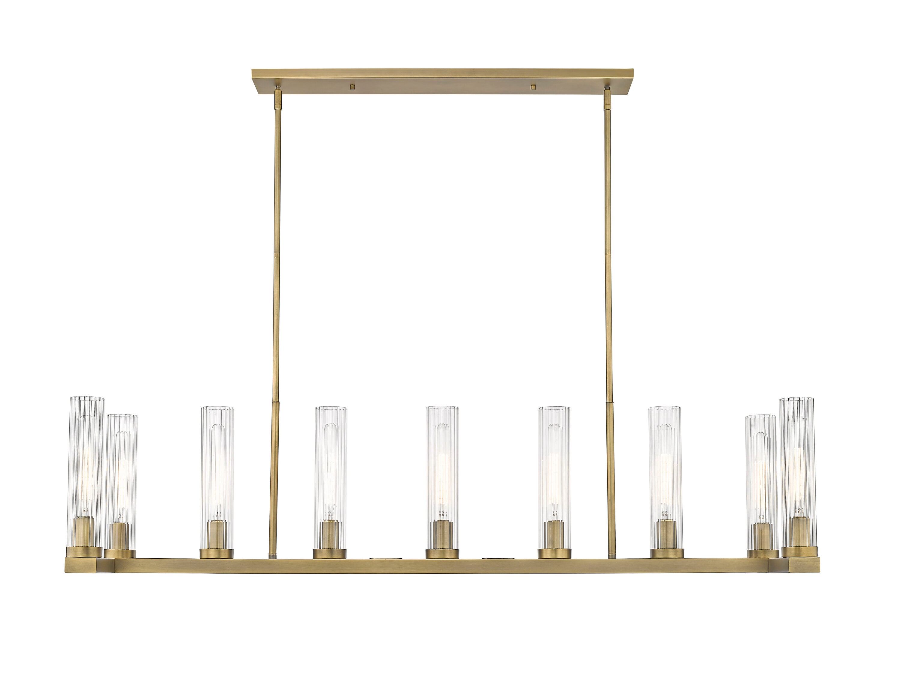 Rubbed Brass 9-Light Island Pendant with Fluted Glass Shades