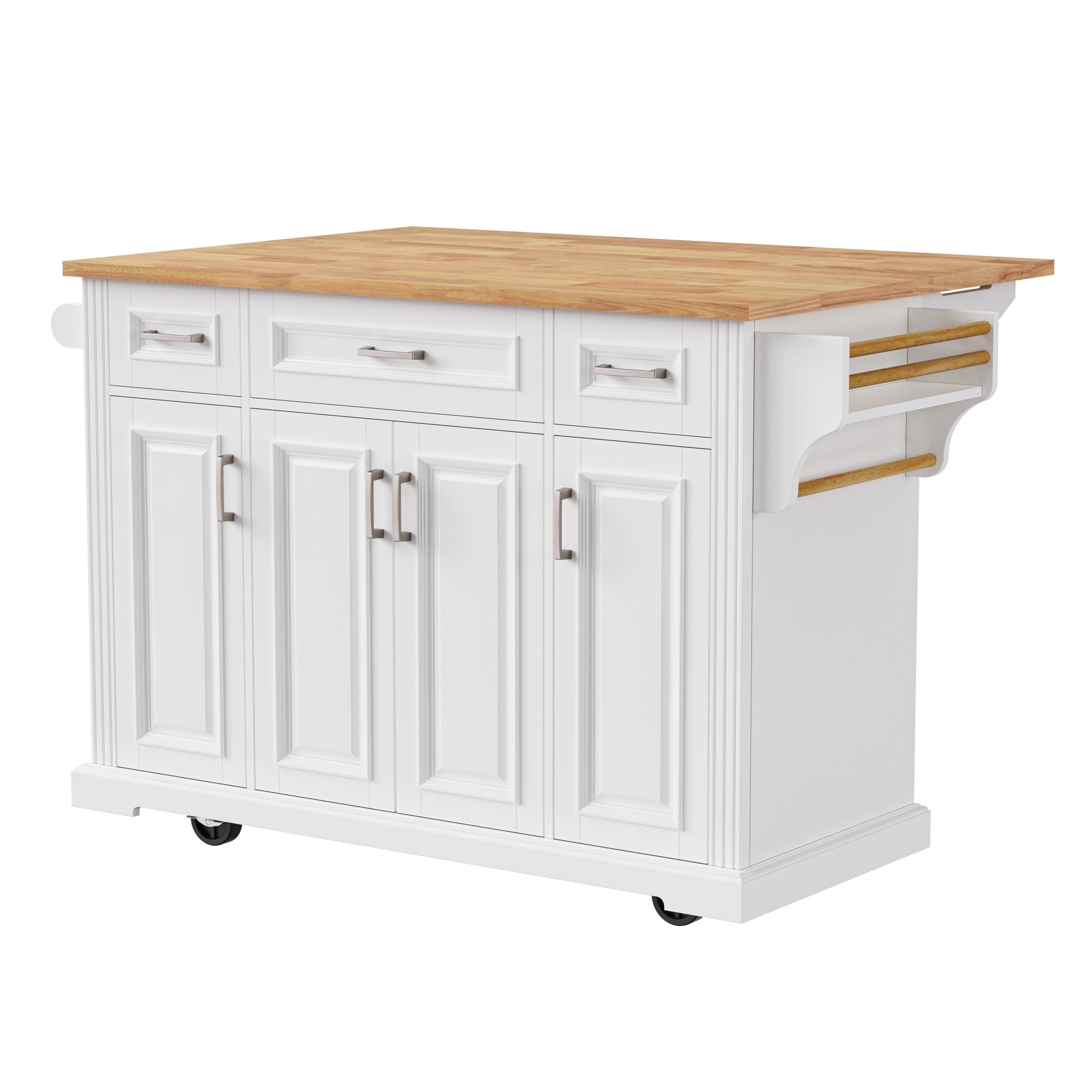 Miki Shinly White MDF Base with Laminate Laminate Top Rolling Kitchen Island ( 29.5-in x 54.1-in x 35.9-in )