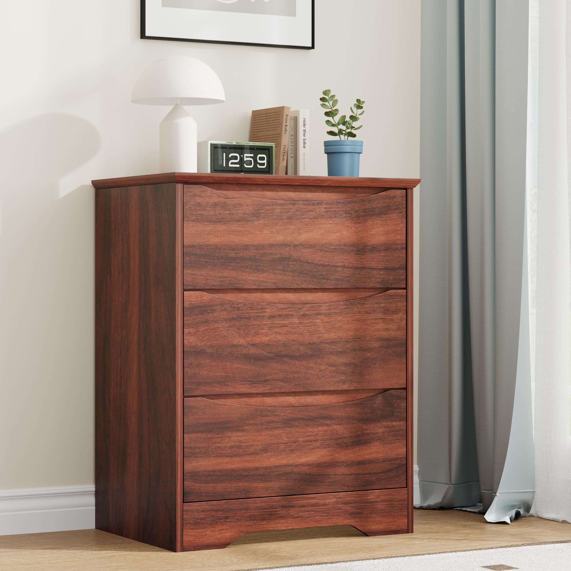 IdealHouse - Modern Tall Wooden 3 Drawer Dresser - Deep Storage Drawers with Spacious Wide Top - ...