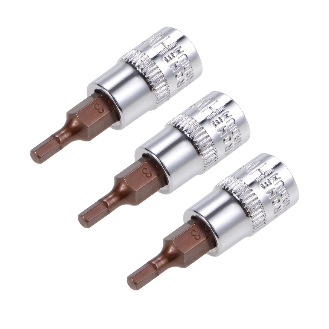 Unique Bargains 3pcs 1/4inch Drive x H3 (3mm) Hex Bit Socket S2 Steel Bits CR-V Sockets 38mm Length Use with Ratchet Wrench Slide Bar Extension Rod #S25072800UX9643