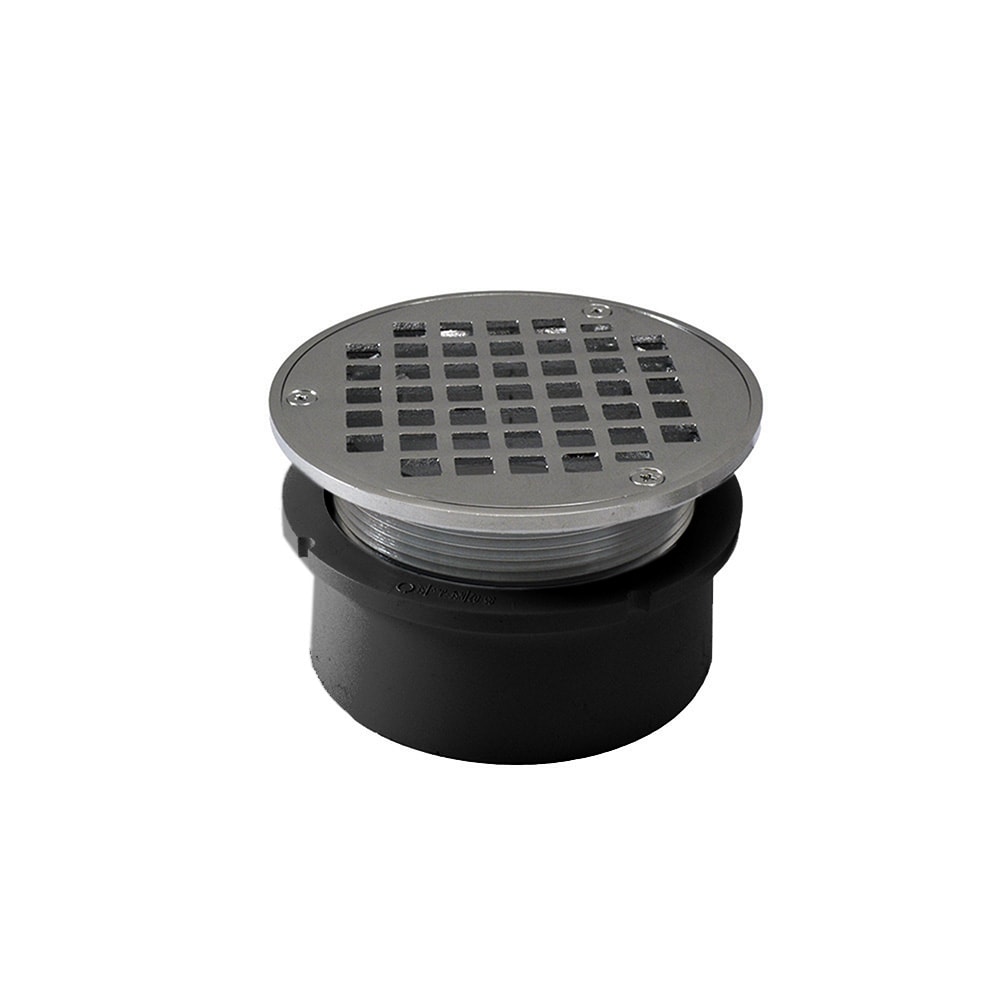 Jones Stephens D53012 4-in PVC Hub Fit General Purpose Drain Base with 3-1/2-in Metal Spud and 6-in Chrome Plated Round Strainer