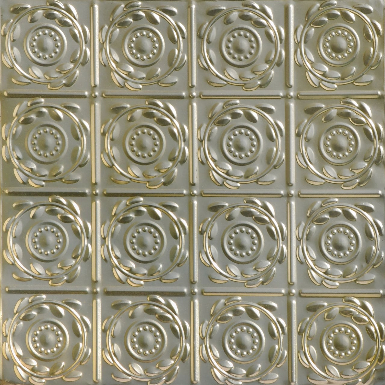 From Plain to Beautiful in Hours SKPC208-GN-24X24-N12 2-ft x 2-ft Crowning Glory Gold Nugget Steel Surface-mount Ceiling Tile ( 12 -Pack, 48-sq ft / Case )
