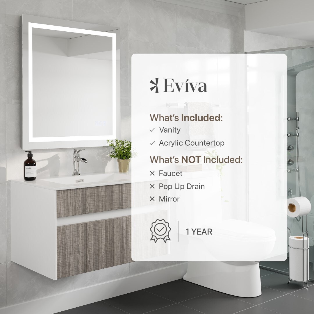 Ashy 32" Gray Laminate Wall-Mount Vanity with Acrylic Sink