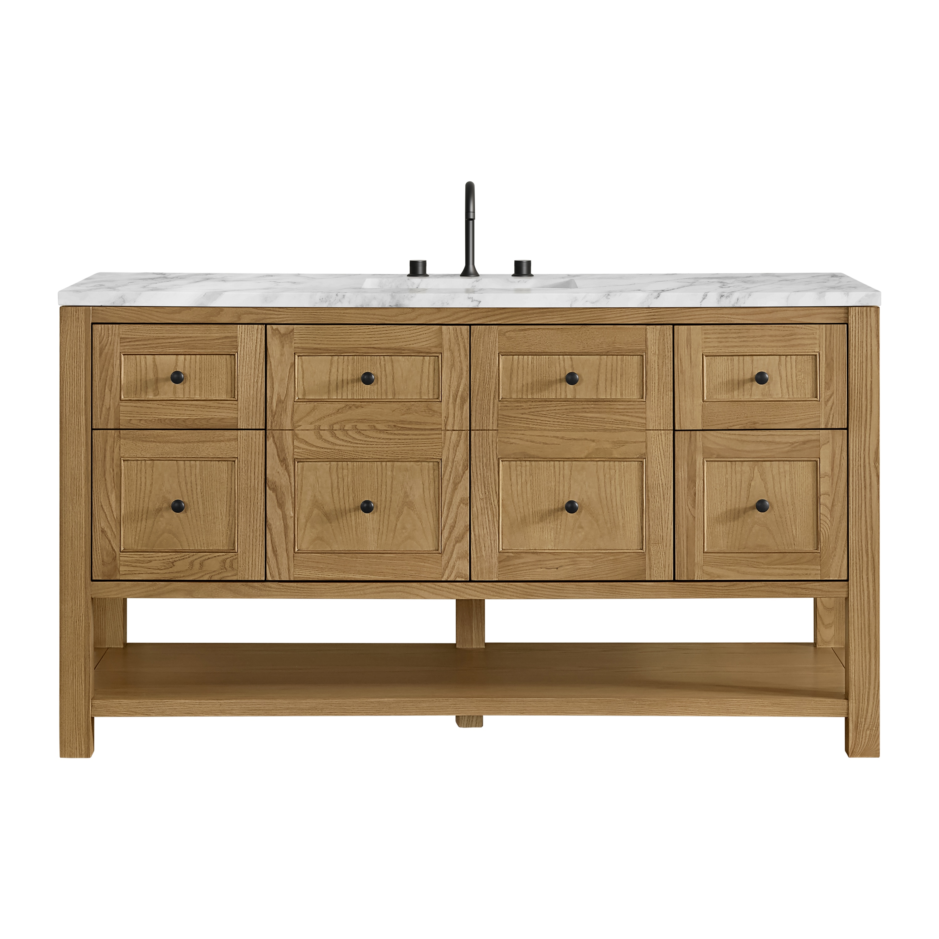 James Martin Vanities 330-V60S-LNO-3CAR Breckenridge 60-in Light Natural Oak Undermount Single Sink Bathroom Vanity with Carrara White Marble Top