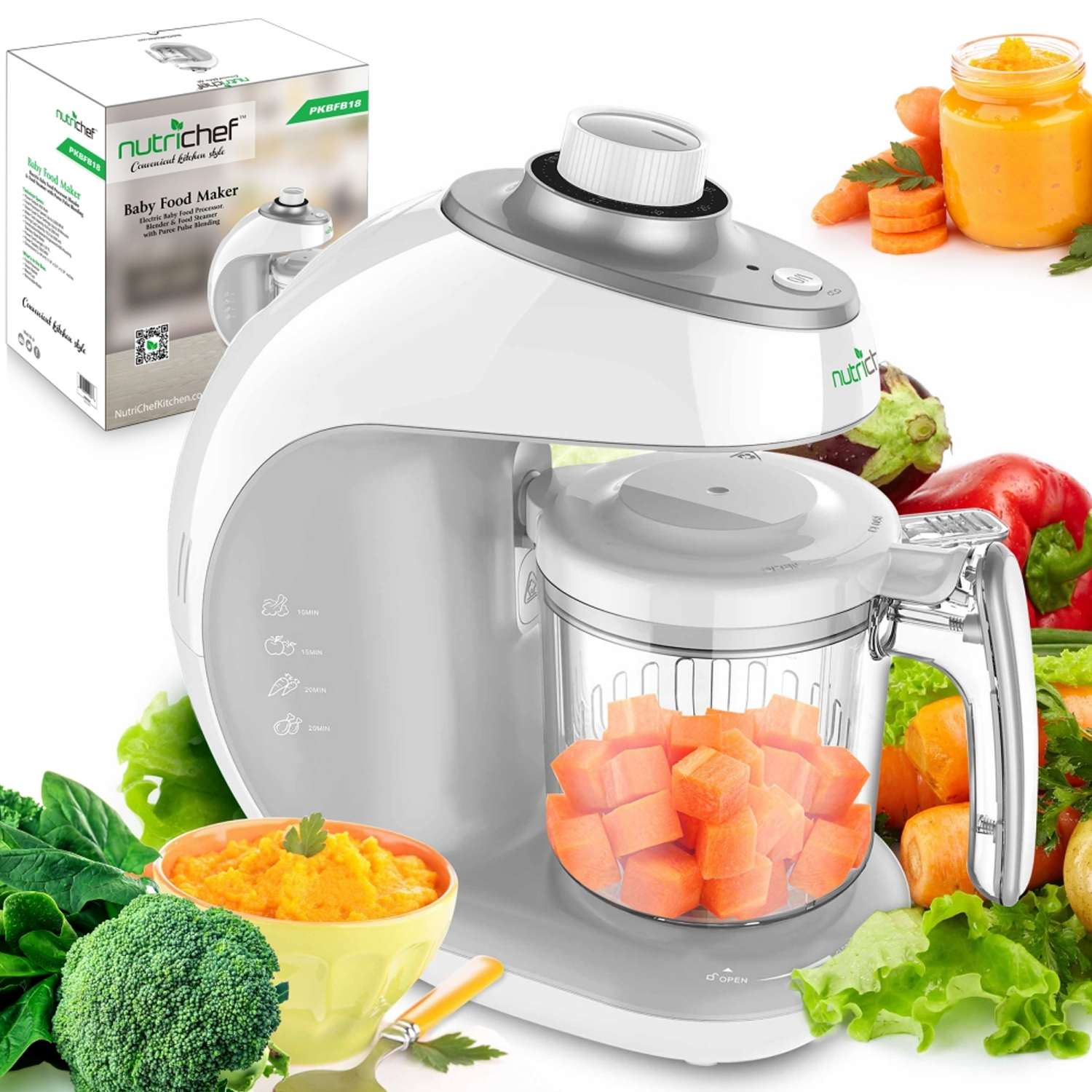 NutriChef 210935 Digital Baby Food Maker Machine 2 in 1 Steamer Cooker and Puree Blender Food Processor with Steam Timer Steam Blend Organic Homemade Food for Newborn Babies Infants Toddlers PKBFB18