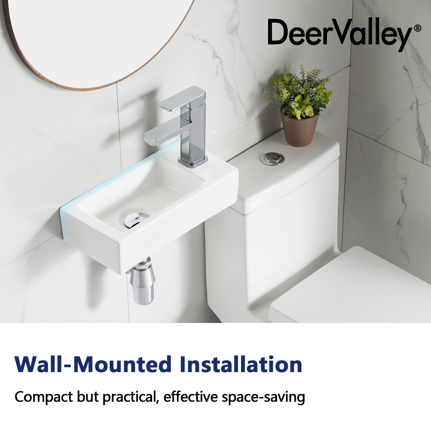 White Ceramic Rectangular Wall Mount Bathroom Sink