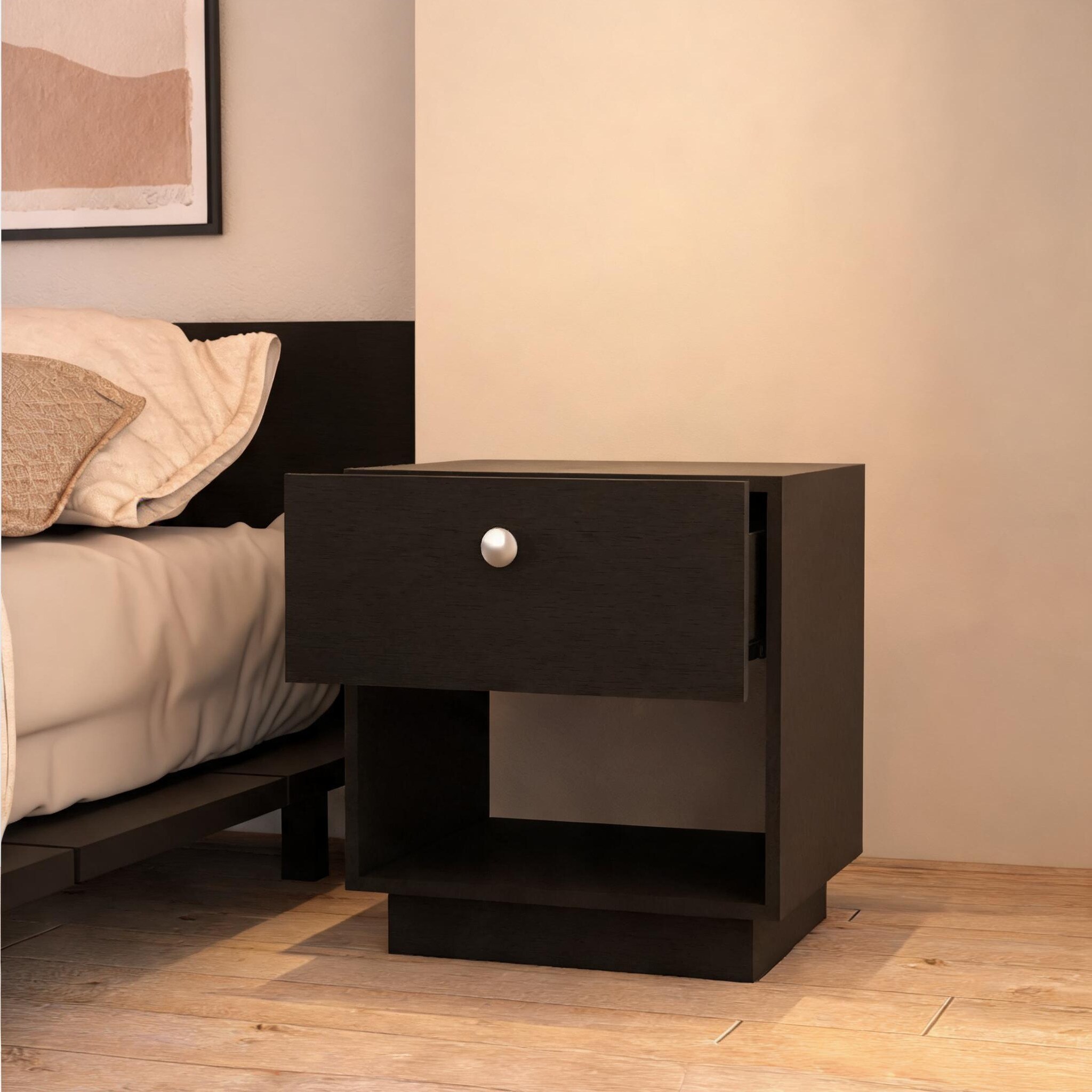 SunJet Nightstand with Drawer and Open Shelf Wenge Wood Finish 18.5 ...