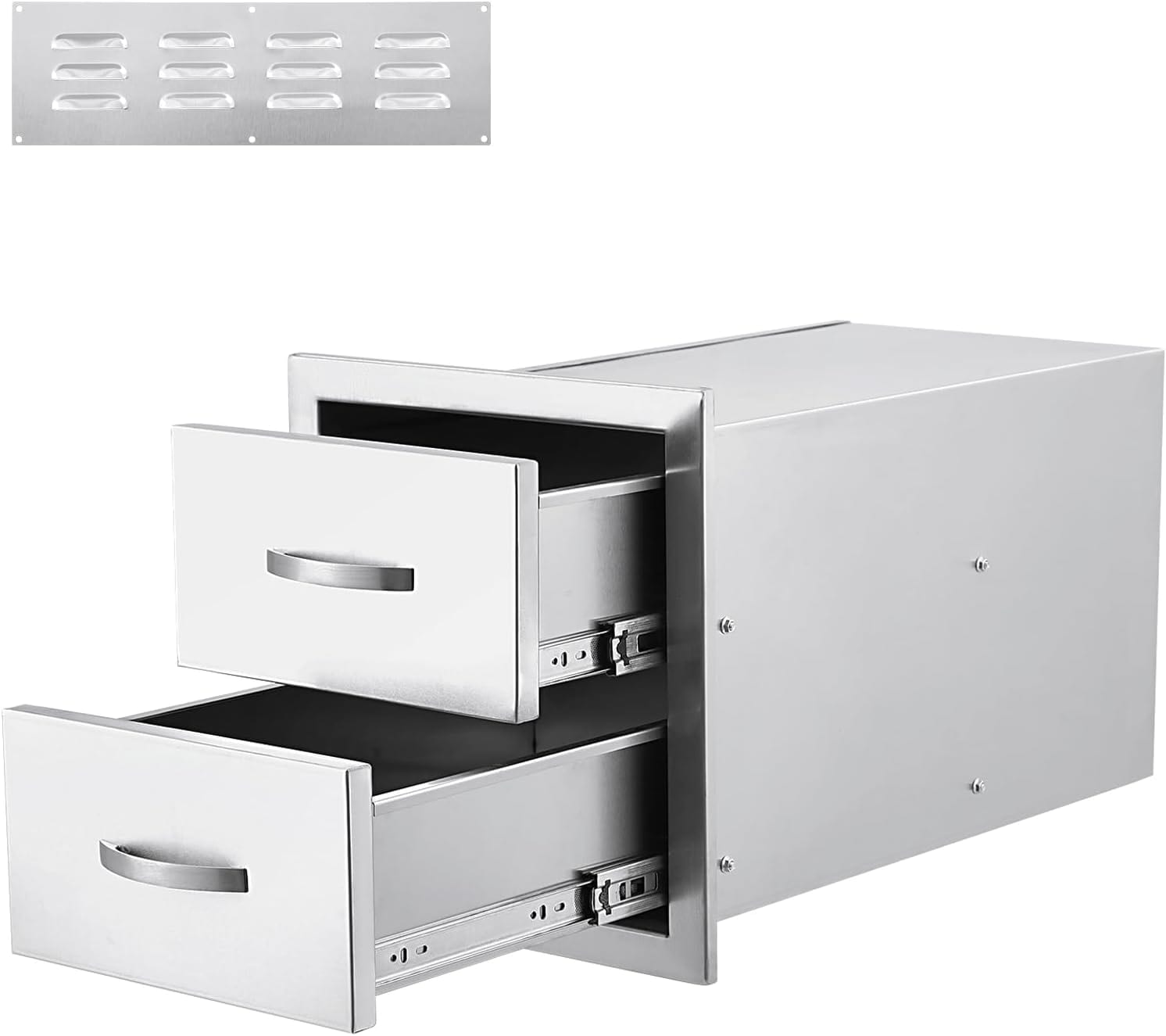 GAOMON Outdoor Kitchen Double Drawer Stainless Steel Soft Close Drawers 14 by 23 by 15 Inch Weatherproof Storage for BBQ Island
