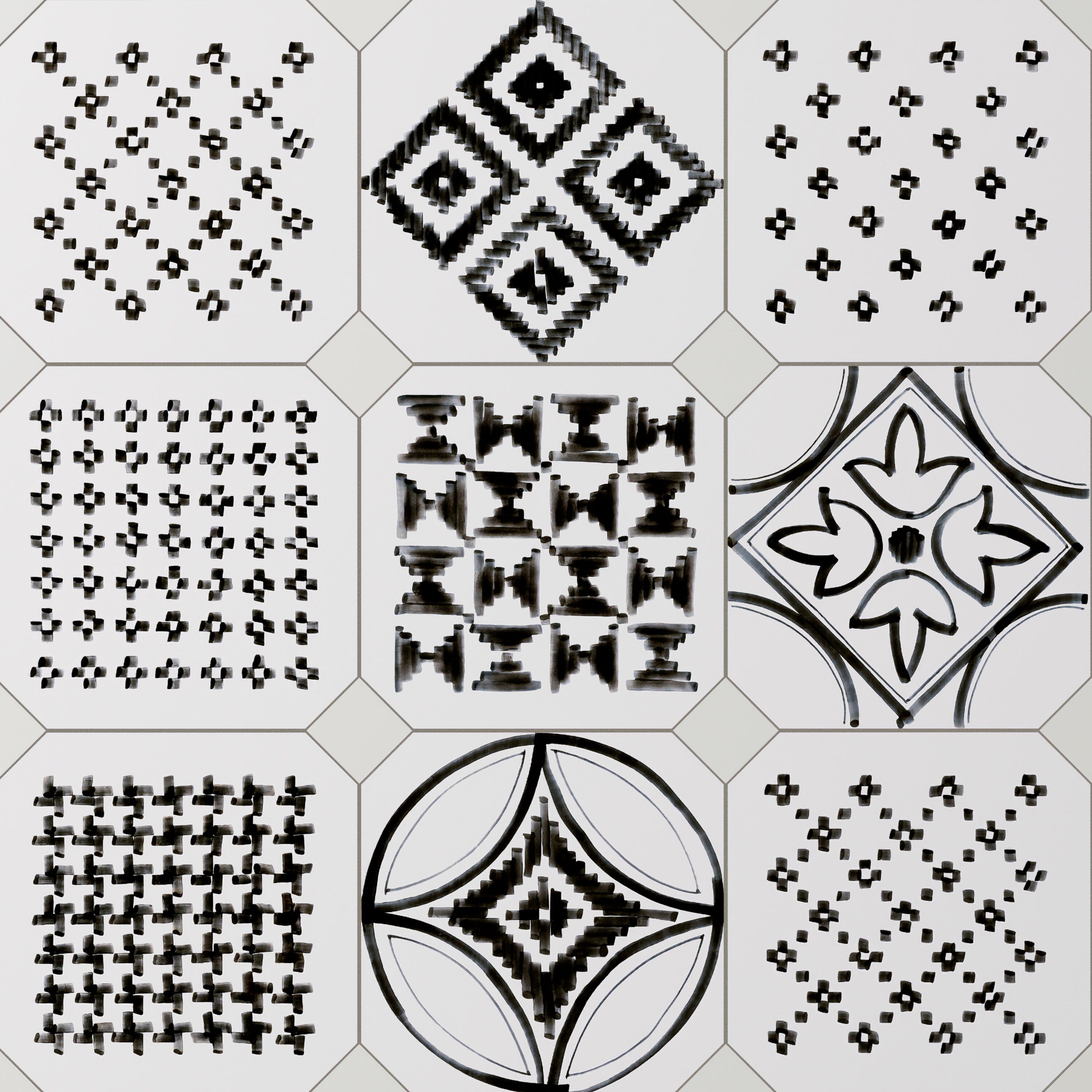 Affinity Tile Sample - Vaudeville Octagon Deco Sombra 8-in x 8-in Matte Porcelain Floor and Wall Tile