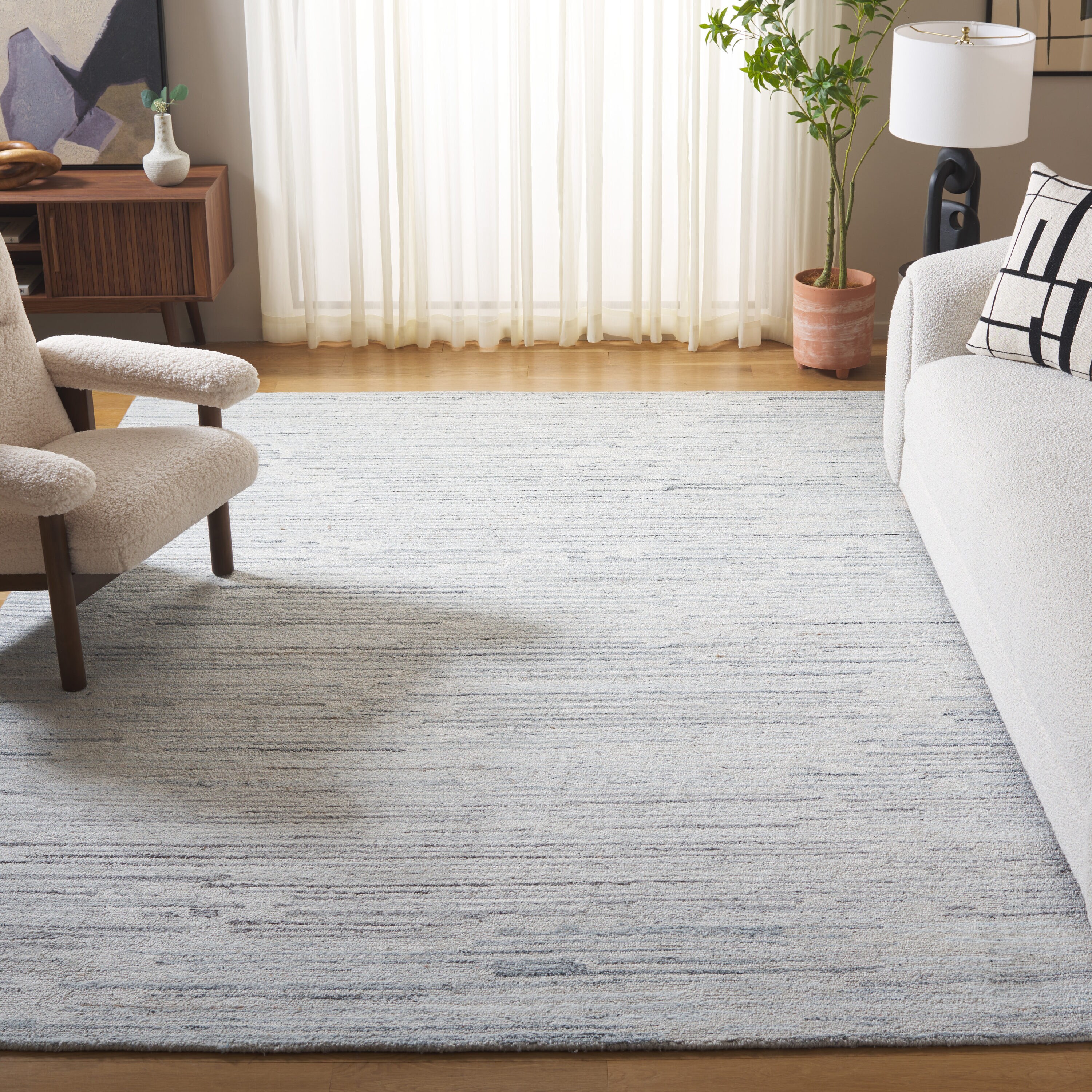 Abstract 6 x 9 (ft) Tufted Polyester Beige/Blue Rectangular Indoor Abstract Mid-Century Modern Spot Clean Only Area rug