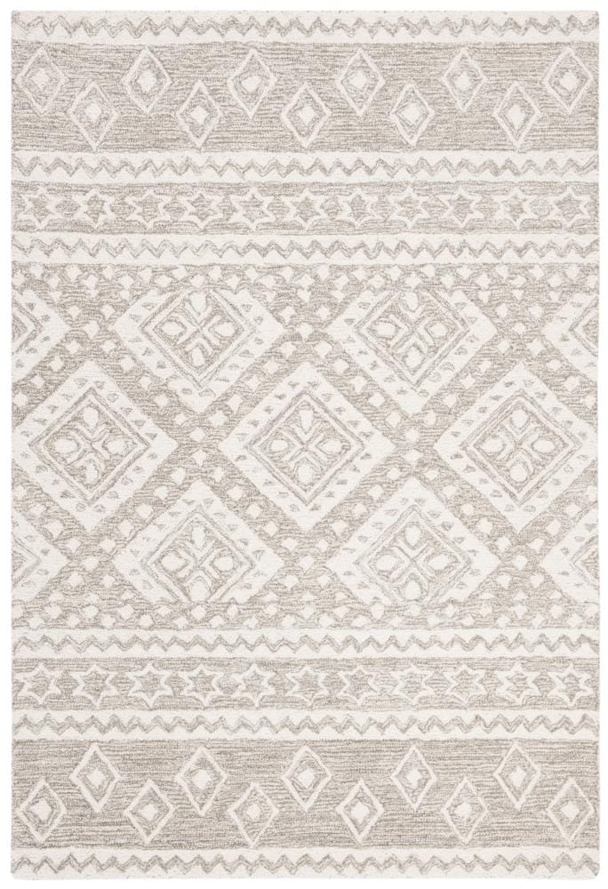 Grey and Ivory Wool Hand-Tufted 4' x 6' Area Rug