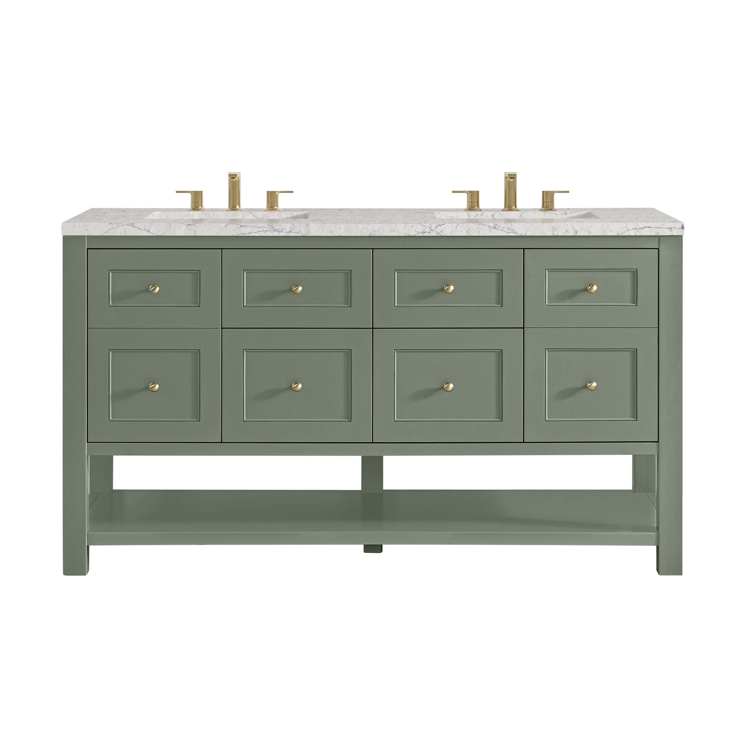 James Martin Vanities 330-V60D-SC-3EJP Breckenridge 60-in Smokey Celadon Undermount Double Sink Bathroom Vanity with Eternal Jasmine Pearl Quartz Top
