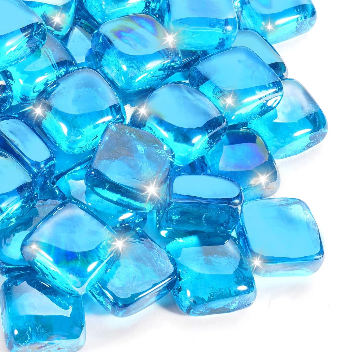 Lukvuzo -  Caribbean Blue Fire Glass Cube 10lb Pack Heat Resistant Square Beads for Indoor Outdoo...