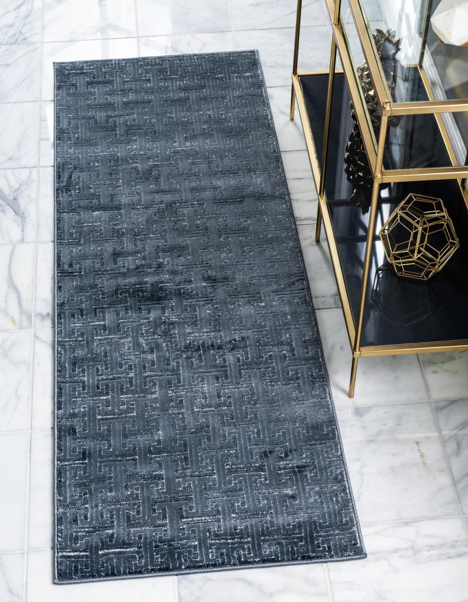 Unique Loom 3186836 Jill Zarin Uptown 3 x 8 (ft) Loomed Polypropylene Navy Blue Rectangular Indoor Geometric Runner