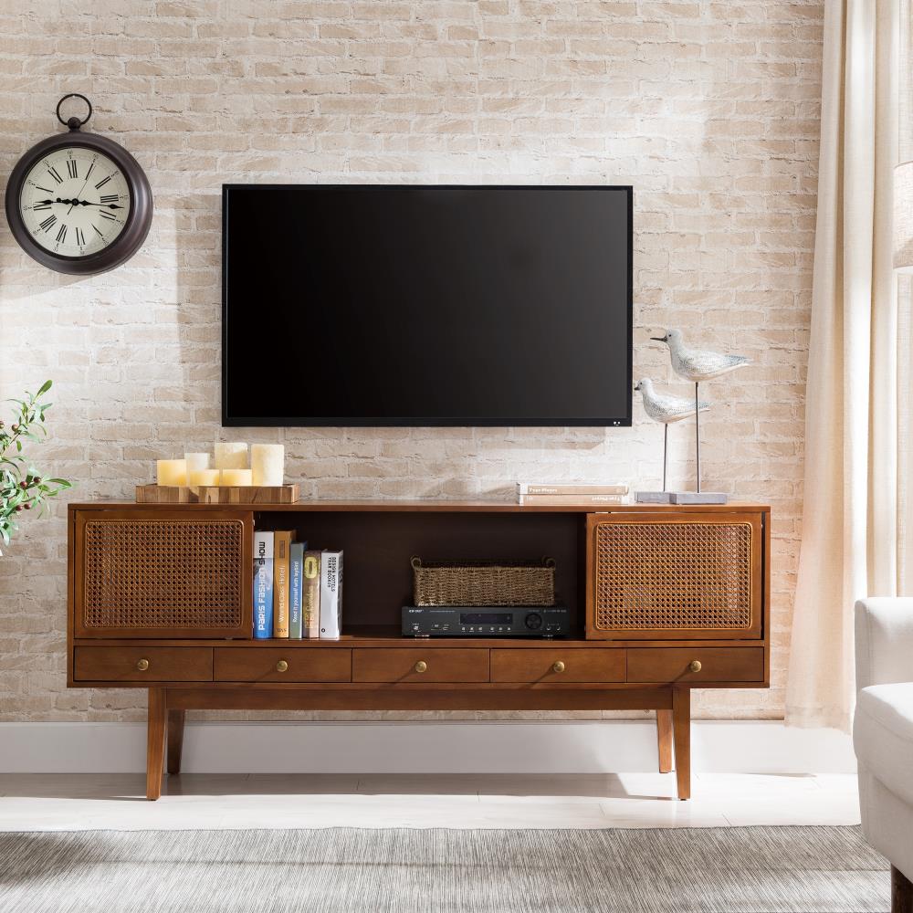 Simms 76.5" Dark Tobacco Midcentury Modern Media Console with Cane Doors