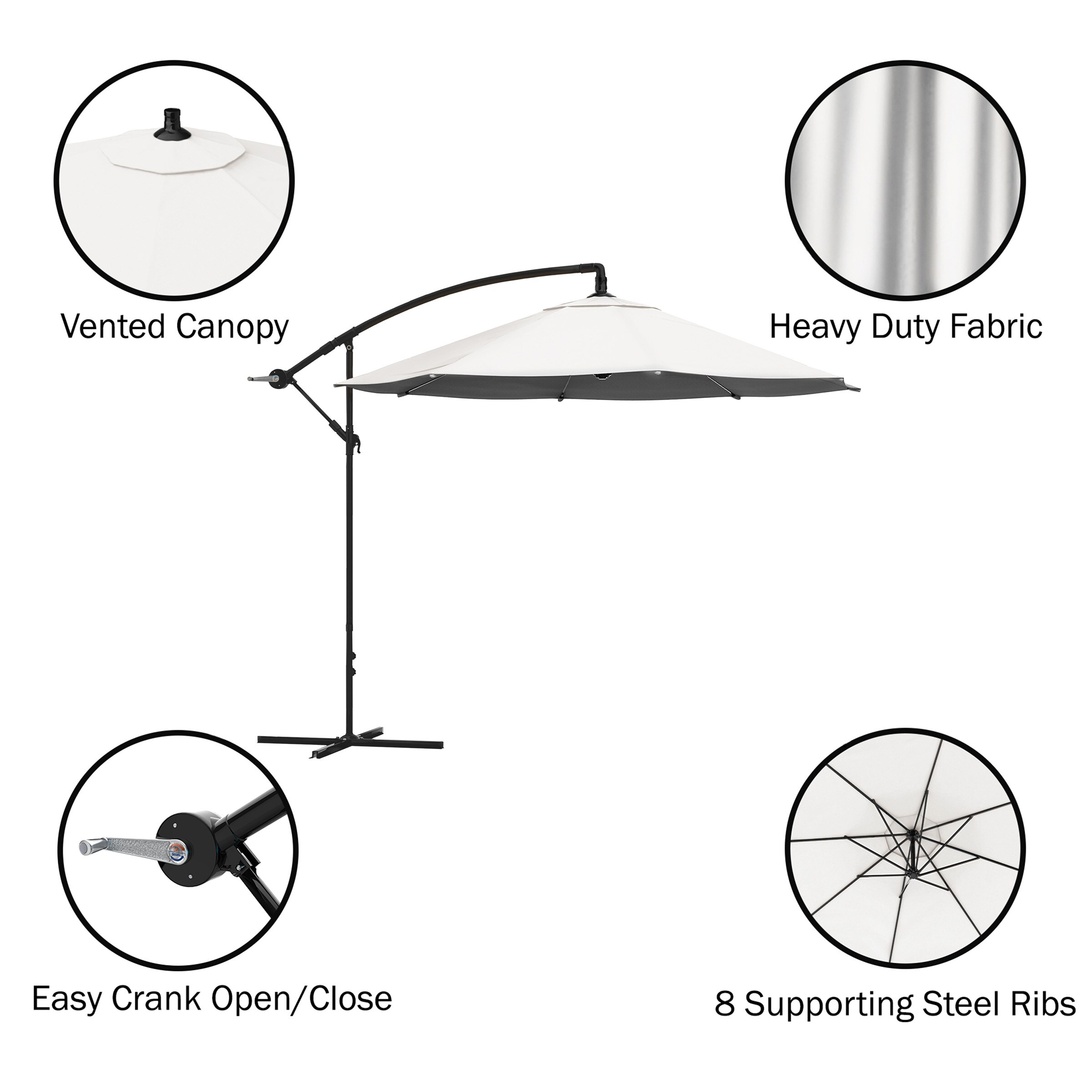 Pure Garden 10 Ft Steel Off White Cantilever Patio Umbrella With Base In The Patio Umbrellas 5740