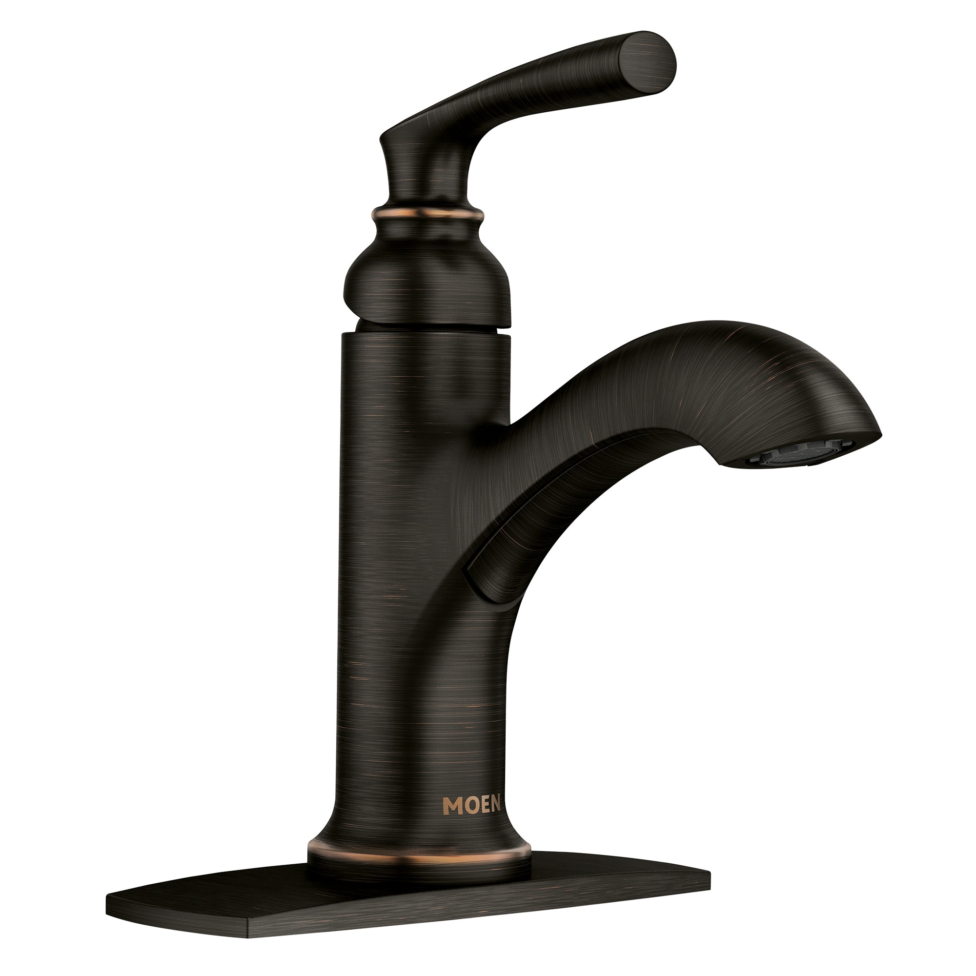 Moen 84535BRB Mediterranean Bronze Single hole 1-handle WaterSense High-arc Commercial/Residential Handle Bathroom Sink Faucet with Drain with Deck Plate