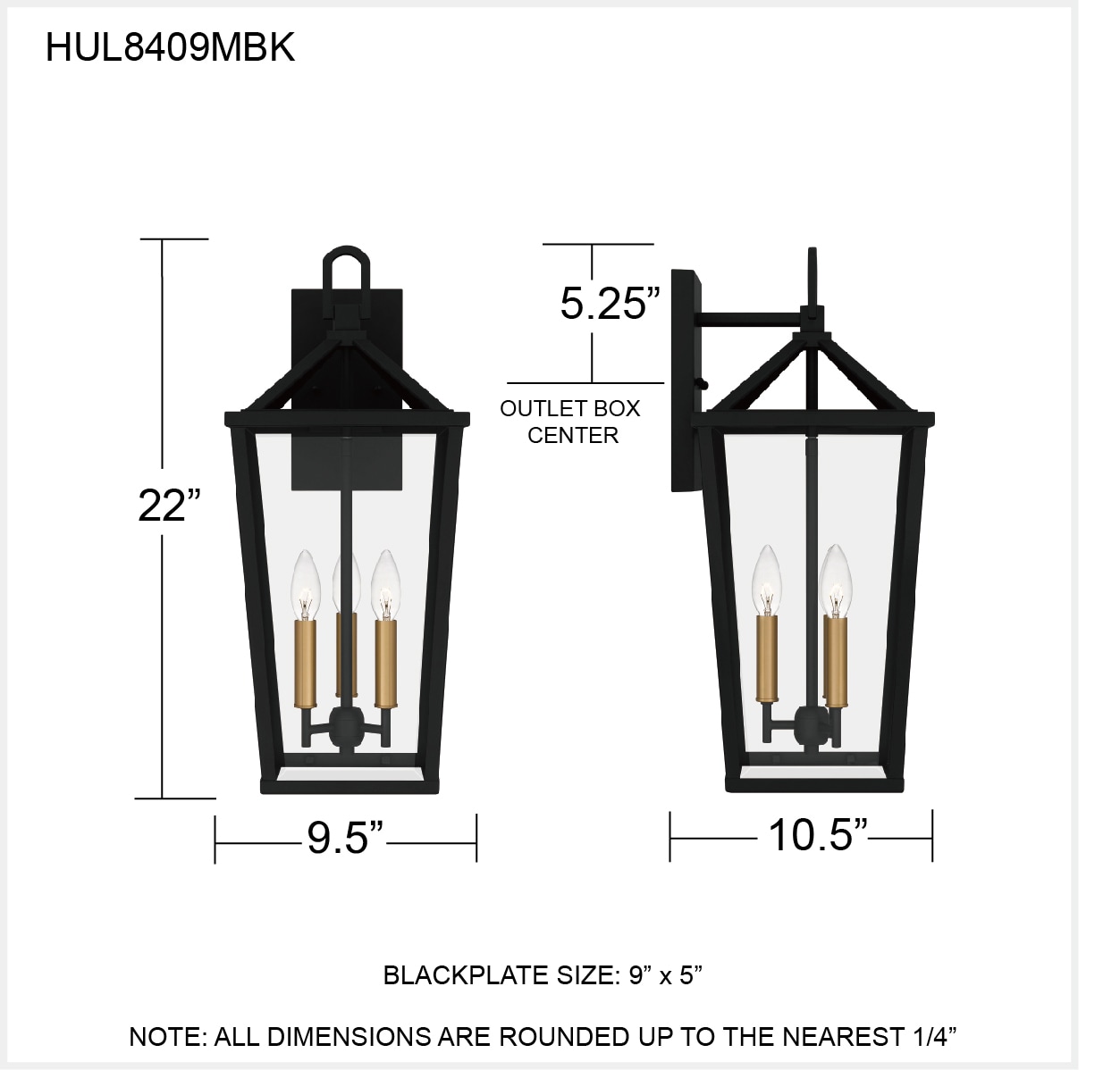 Matte Black and Gold 3-Light Outdoor Wall Sconce