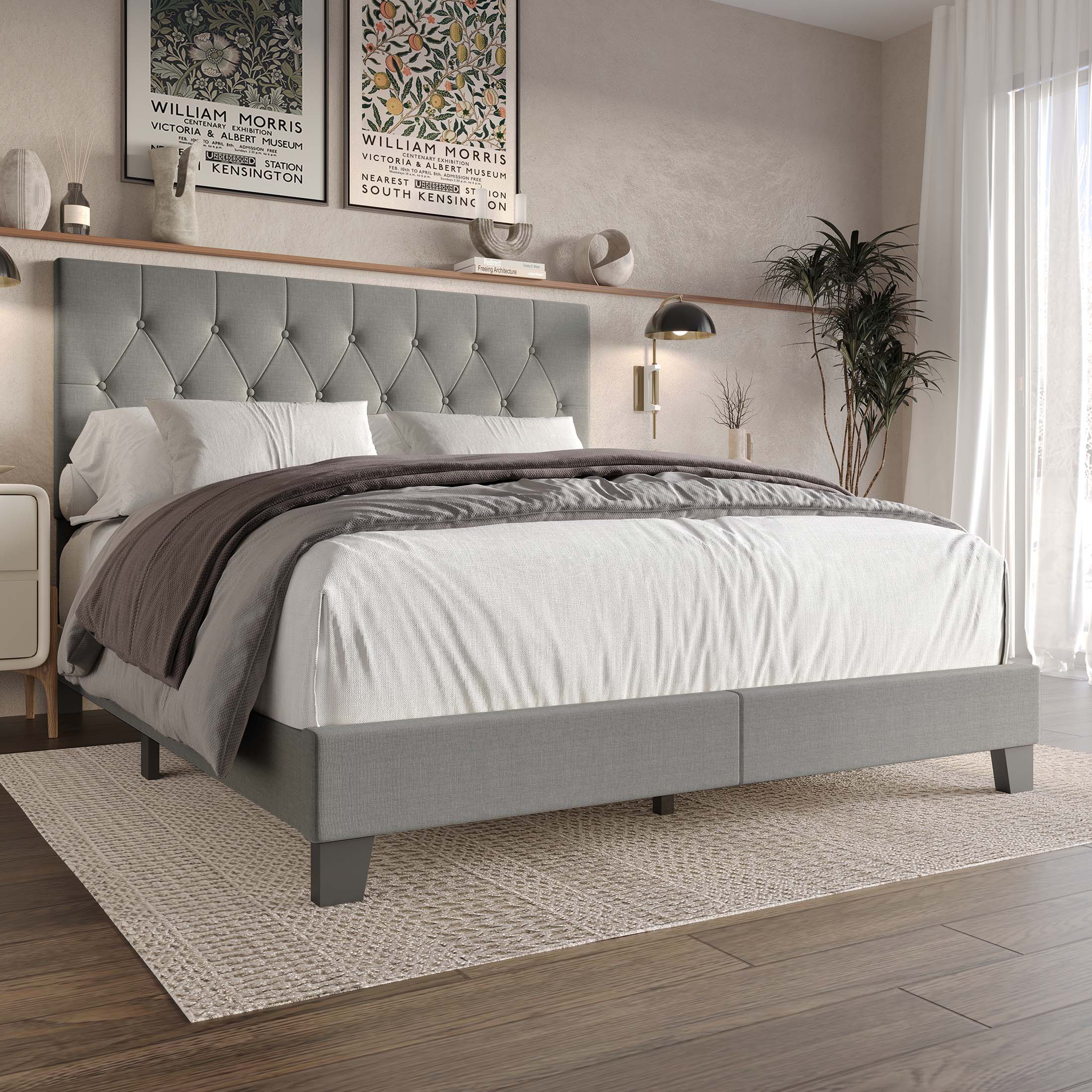 CasePiece C8449FUB-LGY-LN Light Gray Full Wood Upholstered Bed