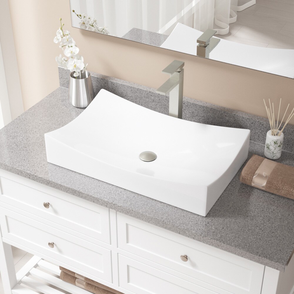 MR Direct Porcelain Vessel Sink in White with 721 Faucet and Pop-Up Drain in Brushed Nickel