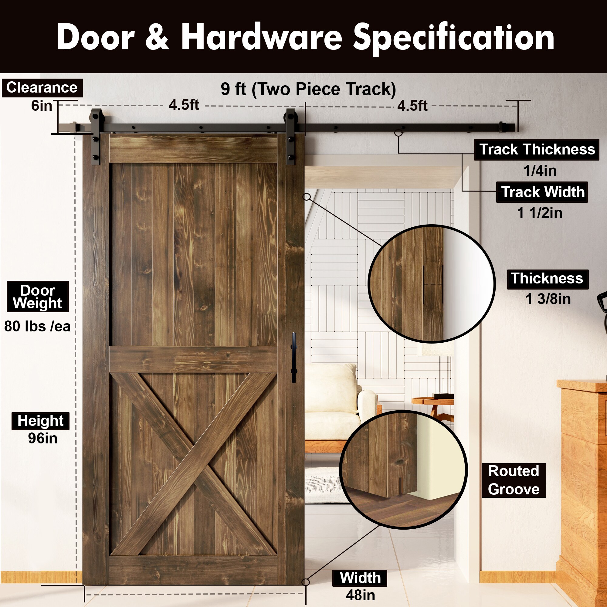 HOMACER YT1TGH108C-4896-X-WA Barn-Doors - View #7