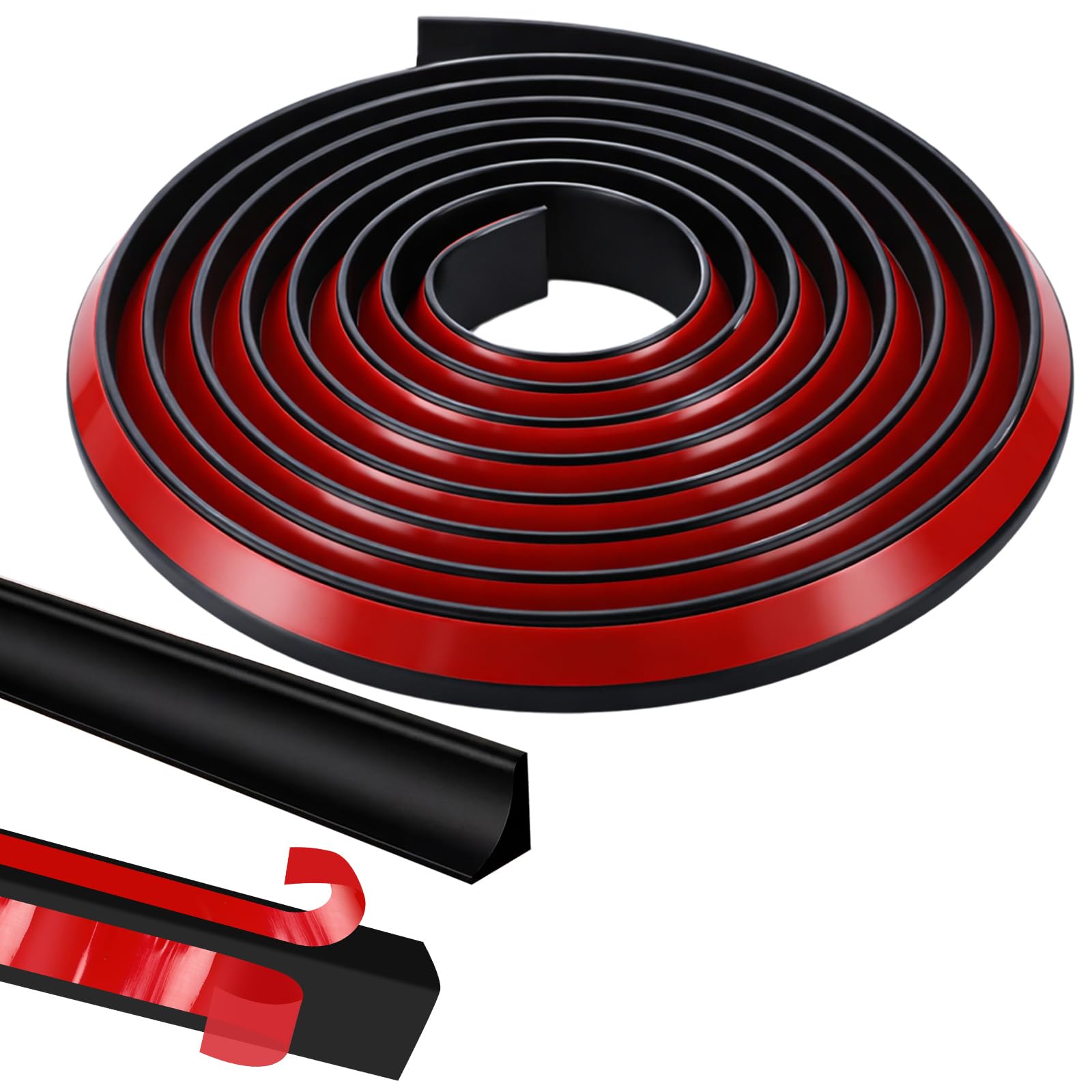 Aoibox  Flexible Quarter Round Base Cap Molding 16 5 ft Self Adhesive Black Rubber Trim 0 6 x 0 6 in